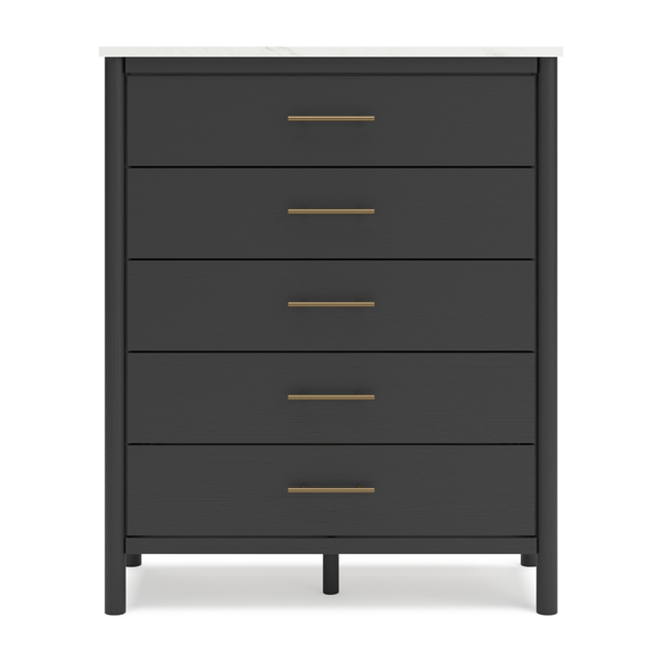 Black Cadmori five-drawer wide chest by Signature Ashley, featuring sleek design and ample storage with modern style.