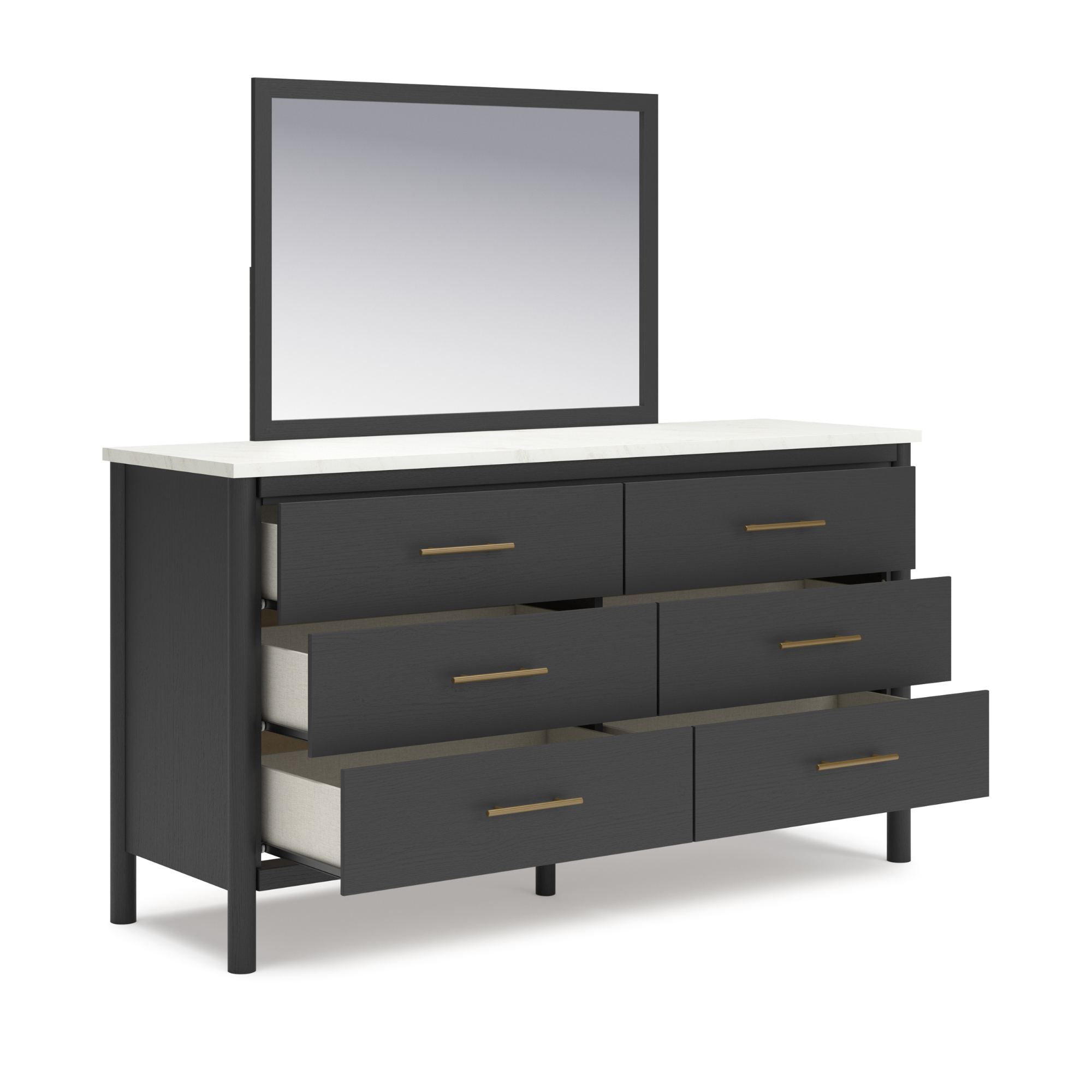 Black upholstered panel platform bedroom set by Signature Ashley featuring a modern bed frame with matching nightstands.
