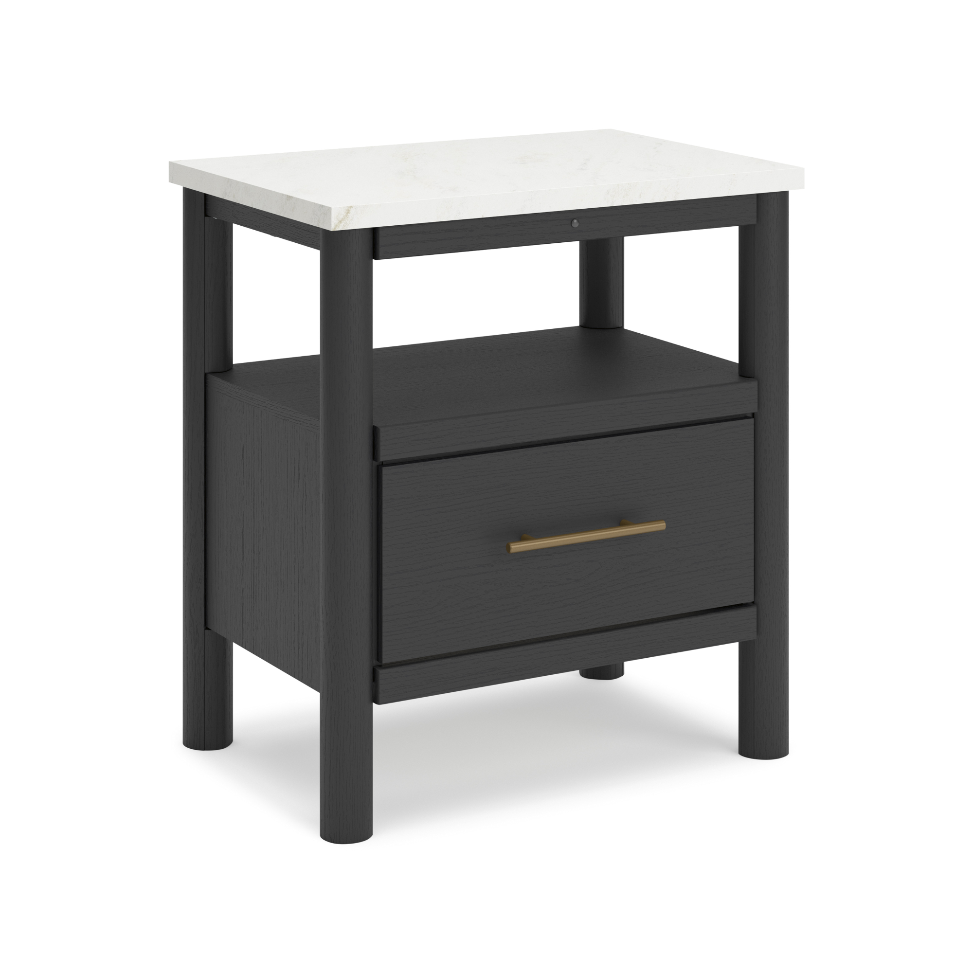 Black upholstered panel platform bedroom set by Signature Ashley with a modern design and matching bed frame.