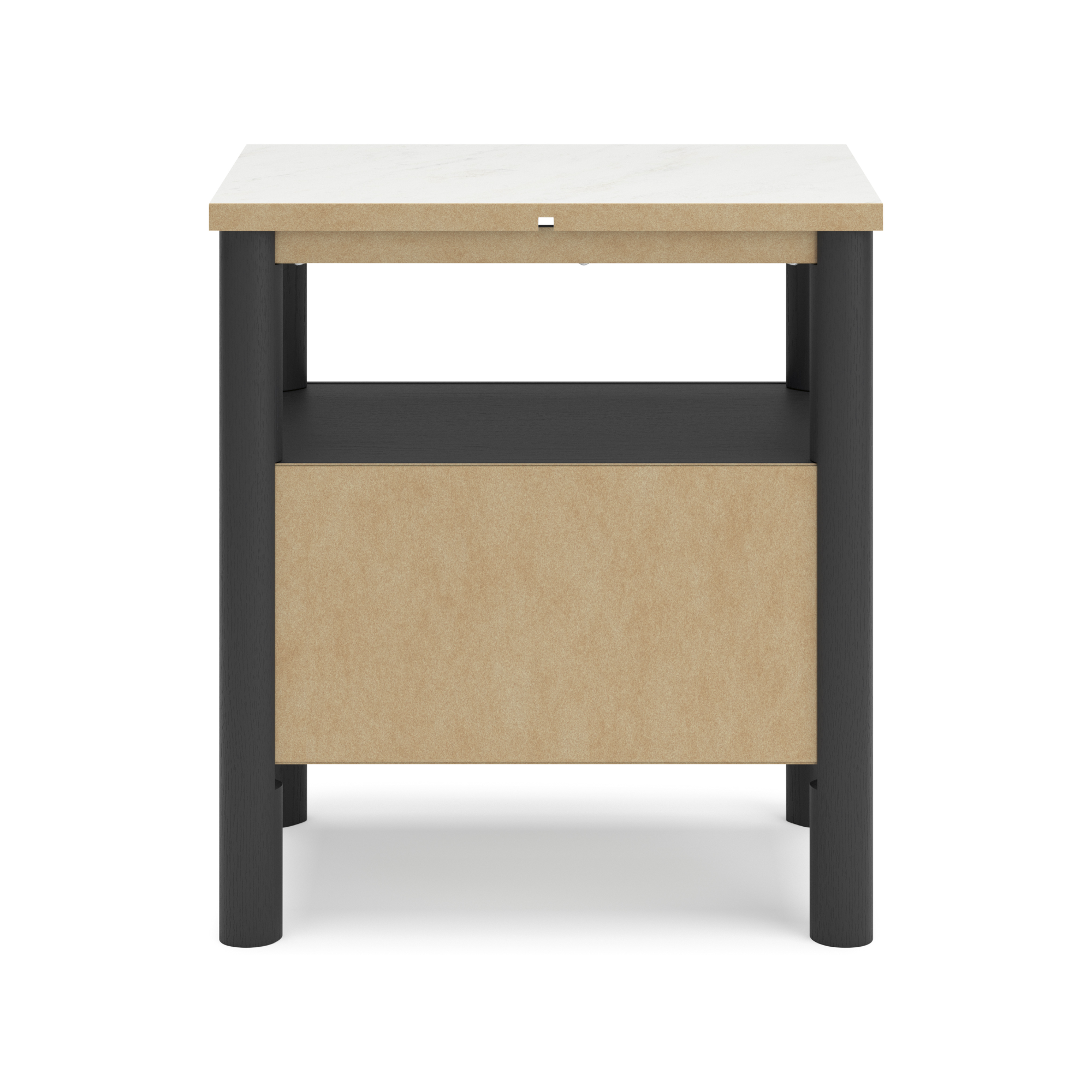 Black upholstered panel platform bedroom set by Signature Ashley, featuring a modern bed frame with matching bedroom furniture.