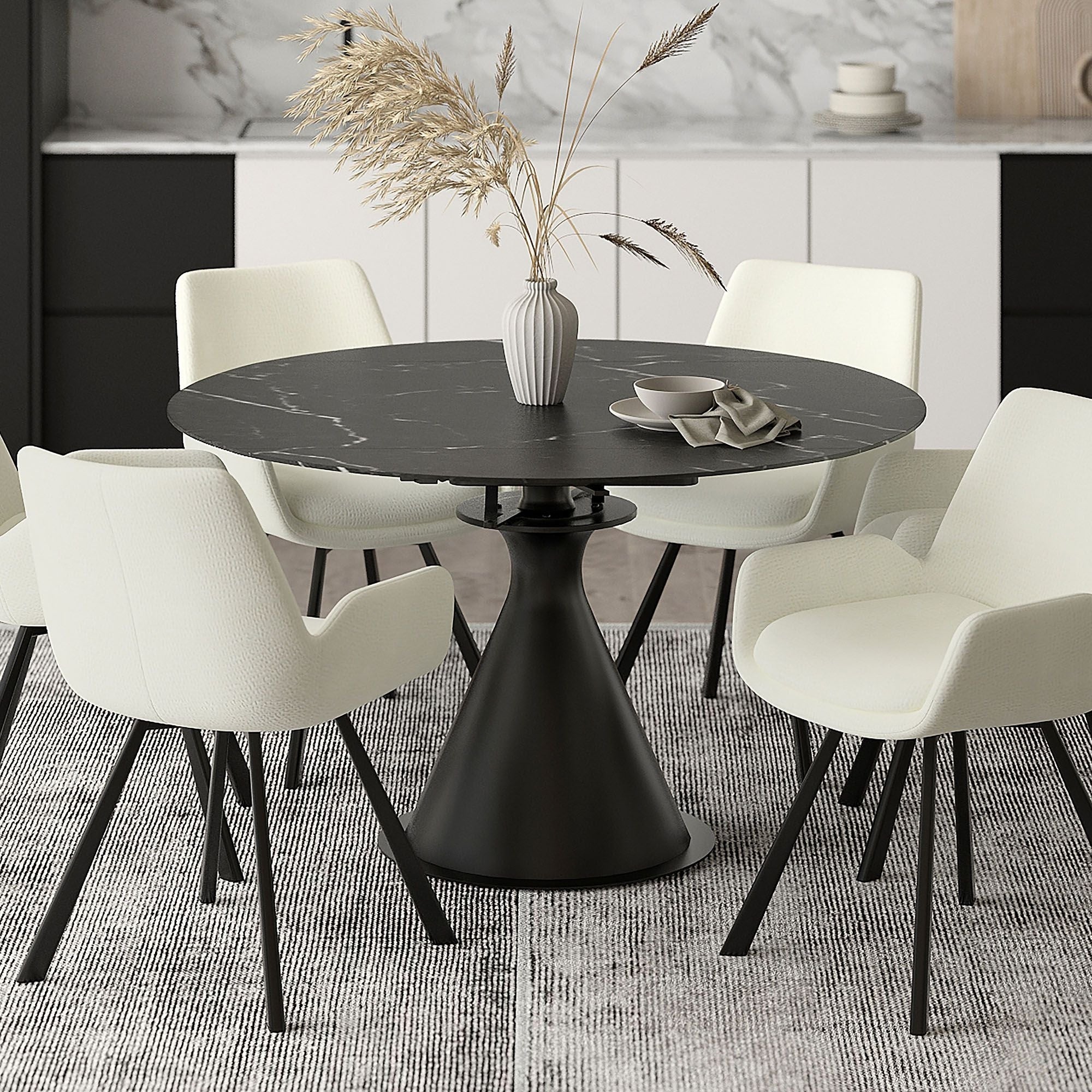 Calisto 51" Round Extension Dining Table Black