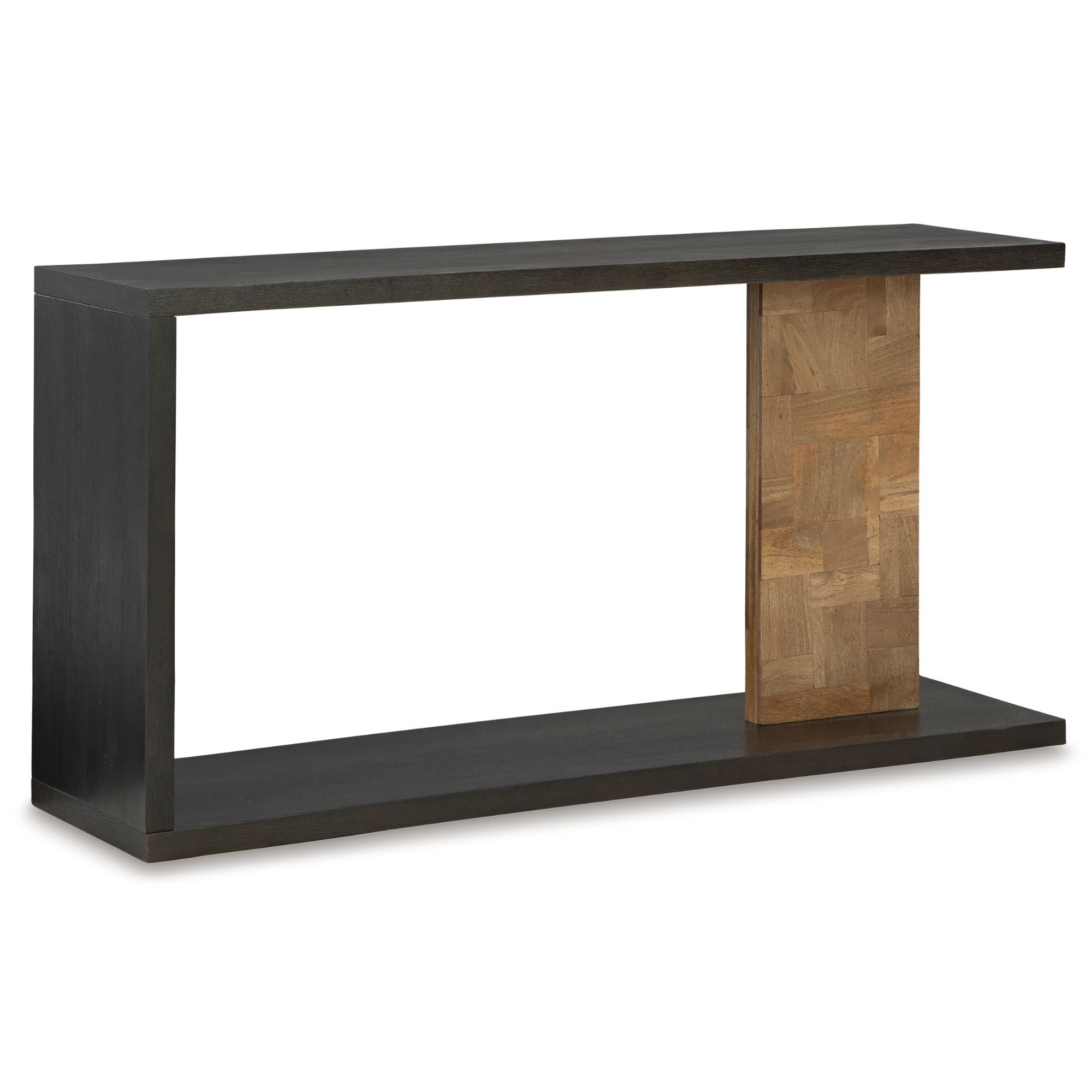 Signature Design by Ashley Camlett console sofa table with a sleek wooden surface and tapered legs, ideal for entryways and living rooms.