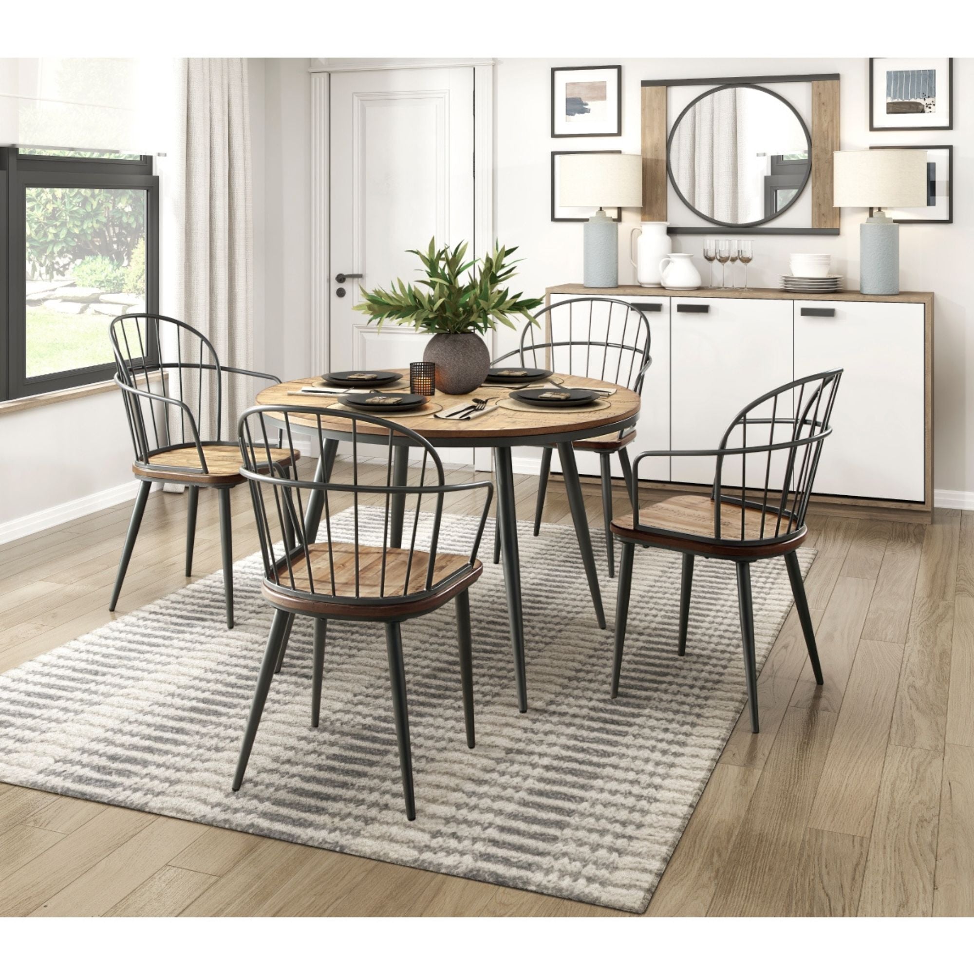 Pair of MAZ Canton dining chairs with wooden seats and sleek metal legs, designed for modern dining room decor.
