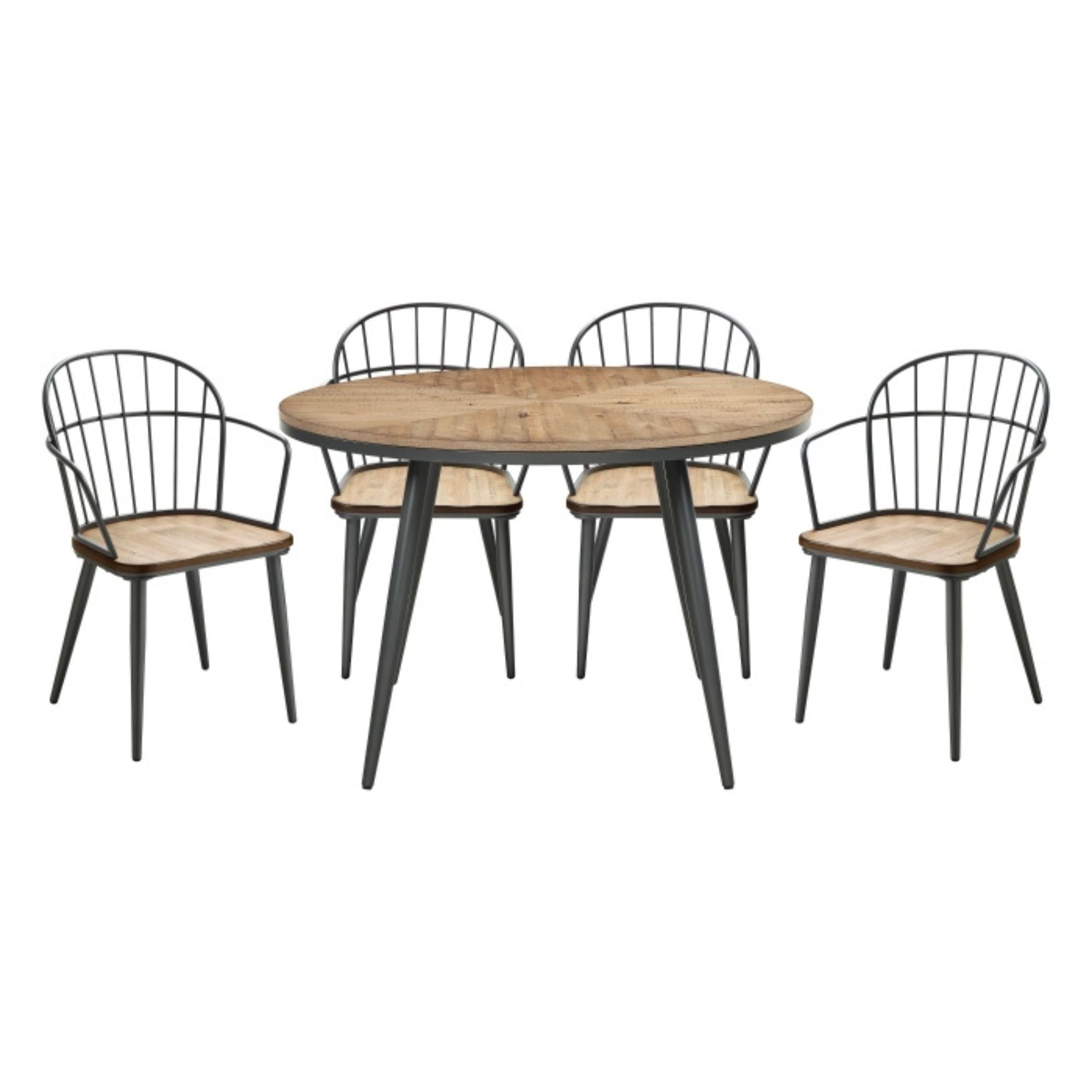 MAZ Strata dining table with a sleek wooden top and modern design, shown with chairs in a contemporary dining room setting.