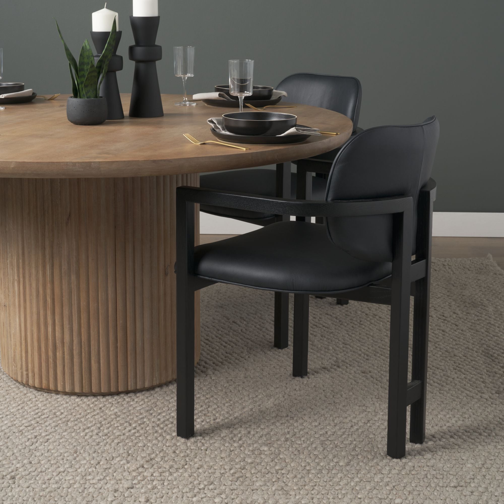 Mercana Carlisle Curved Back Leather Arm Dining Chair Black | CastleUp Experience Centre Online Furniture