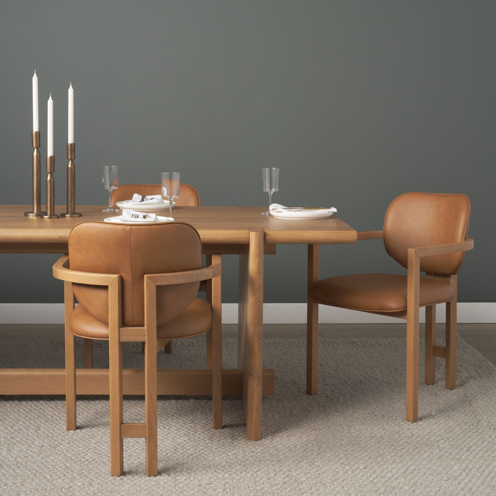 Mercana Carlisle Curved Back Leather Arm Dining Chair in Tan | CastleUp Experience Centre Online Furniture