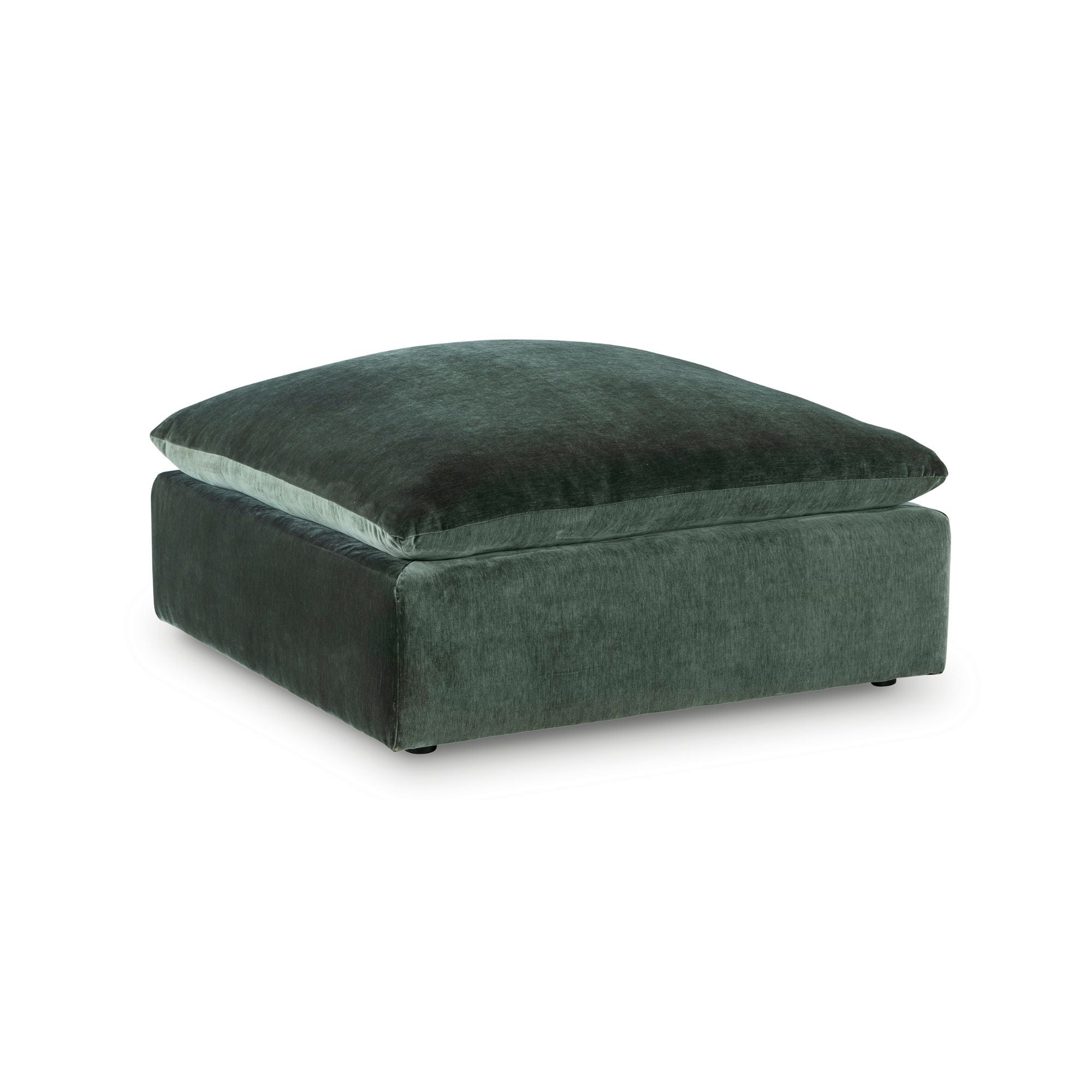 Signature Design by Ashley Carriage View oversized accent ottoman in jade green beside sectional