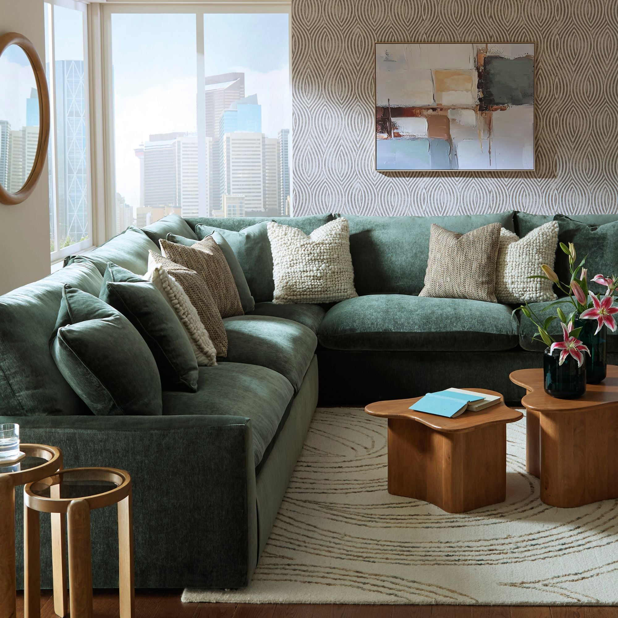 Signature Design by Ashley Carriage View 3-piece sectional in jade green upholstery