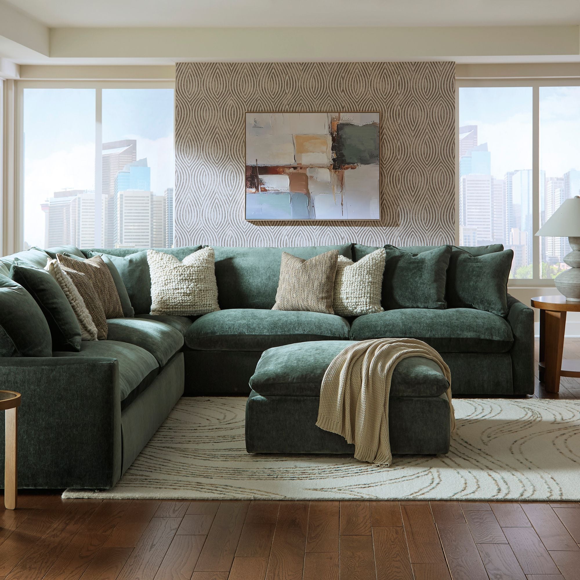Signature Design by Ashley Carriage View 3-piece sectional in jade green upholstery