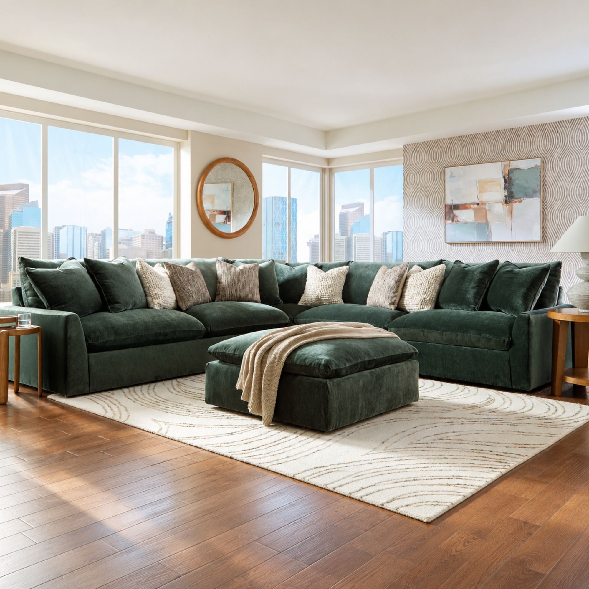 Signature Design by Ashley Carriage View 3-piece sectional in jade green upholstery