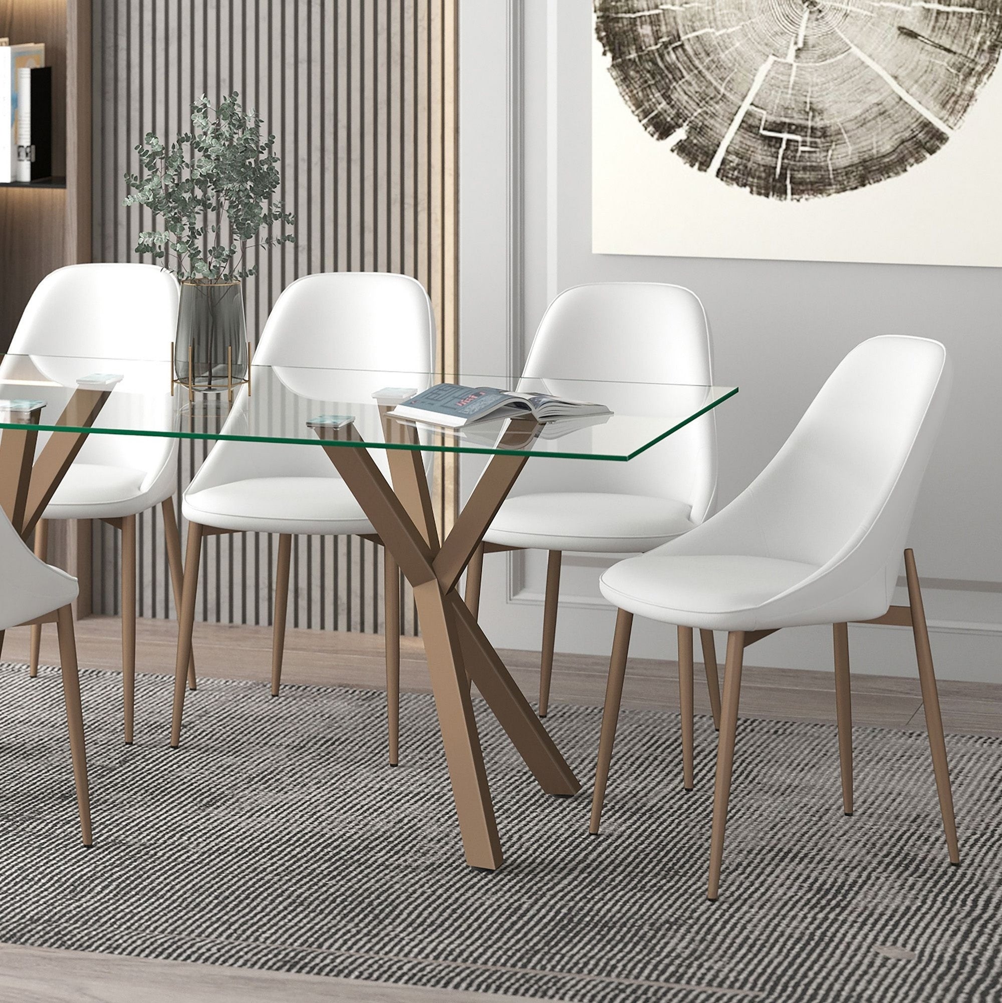 Cleo Dining Chair in White and Aged Gold (Set of 2)