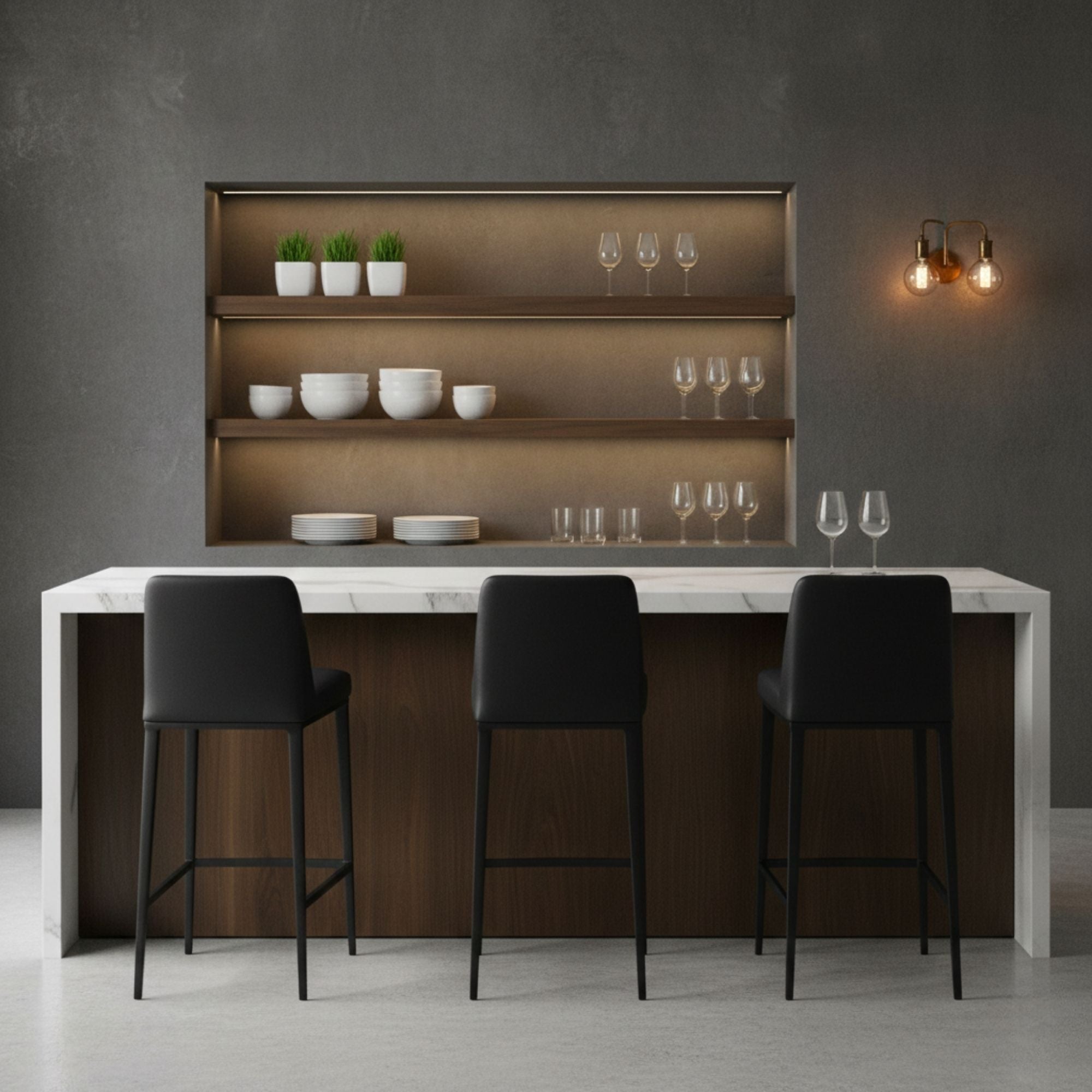 Celine counter stool by Elite Living with black PU upholstered seat and black base, modern counter height chair for dining or bar area.