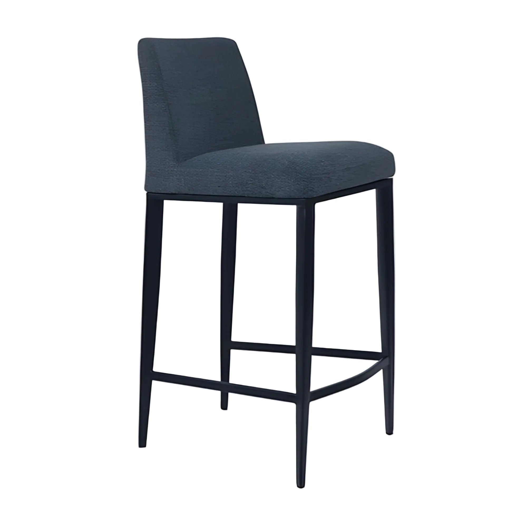 Dark grey fabric Celine counter stool with black metal base from Elite Living, showcasing sleek, modern design and sturdy construction.