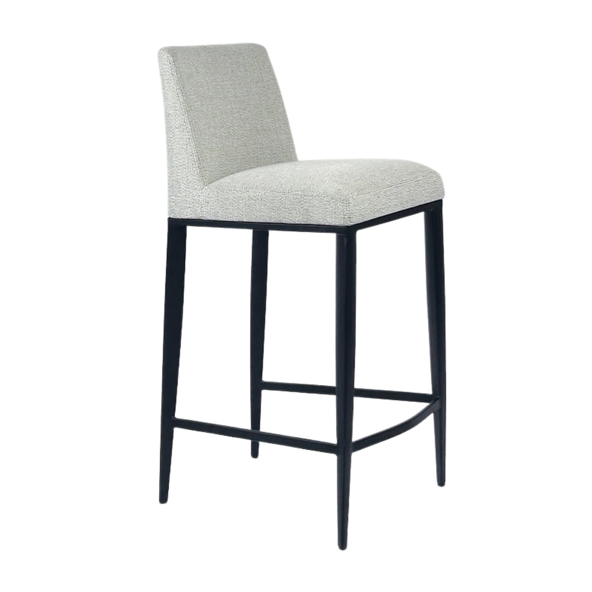 Celine beige counter stool by Elite Living with black metal base, showcasing a modern, cushioned seat and sleek design.