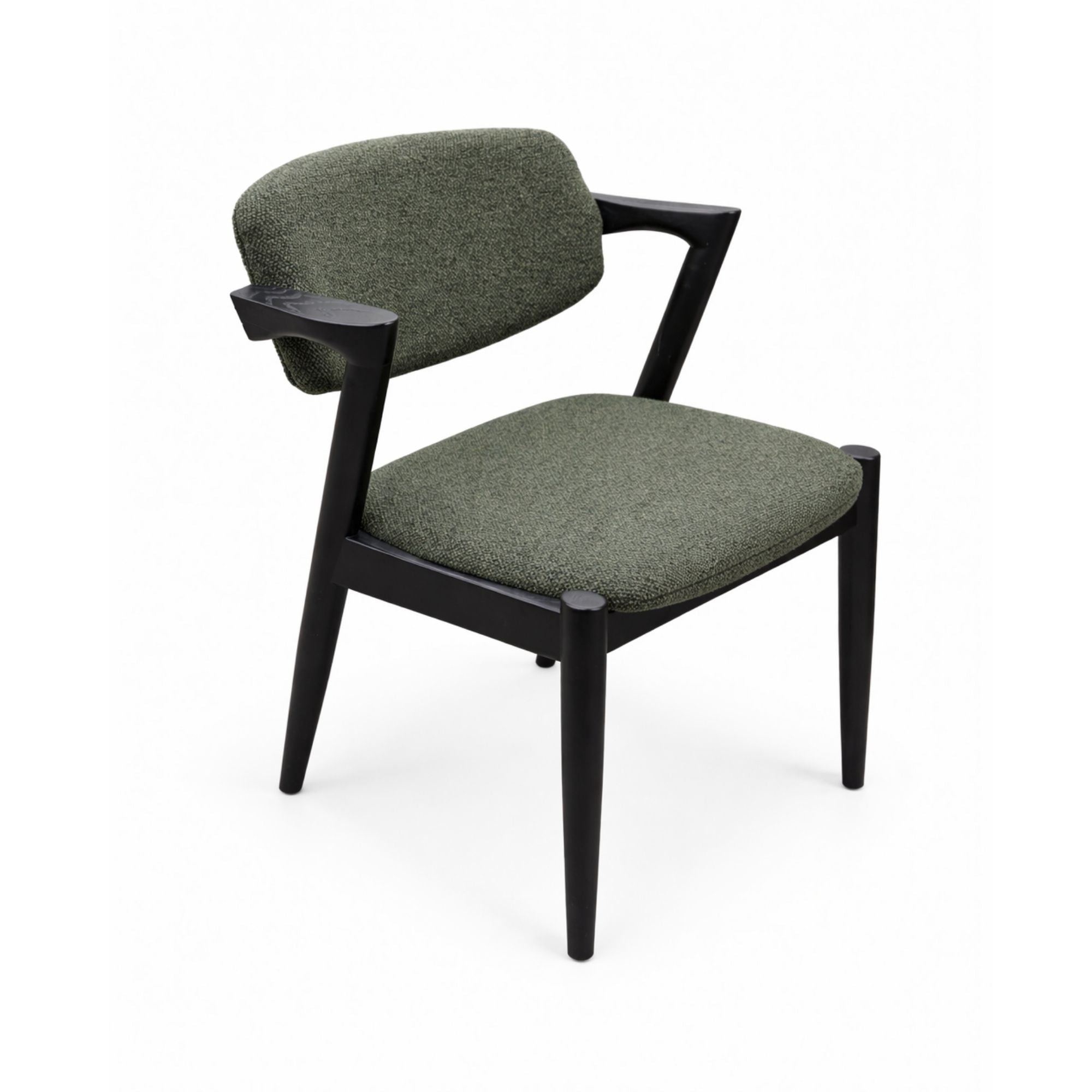 Elite Living Brera Collection wood frame dining chair with green and black upholstery, showcasing a modern design.
