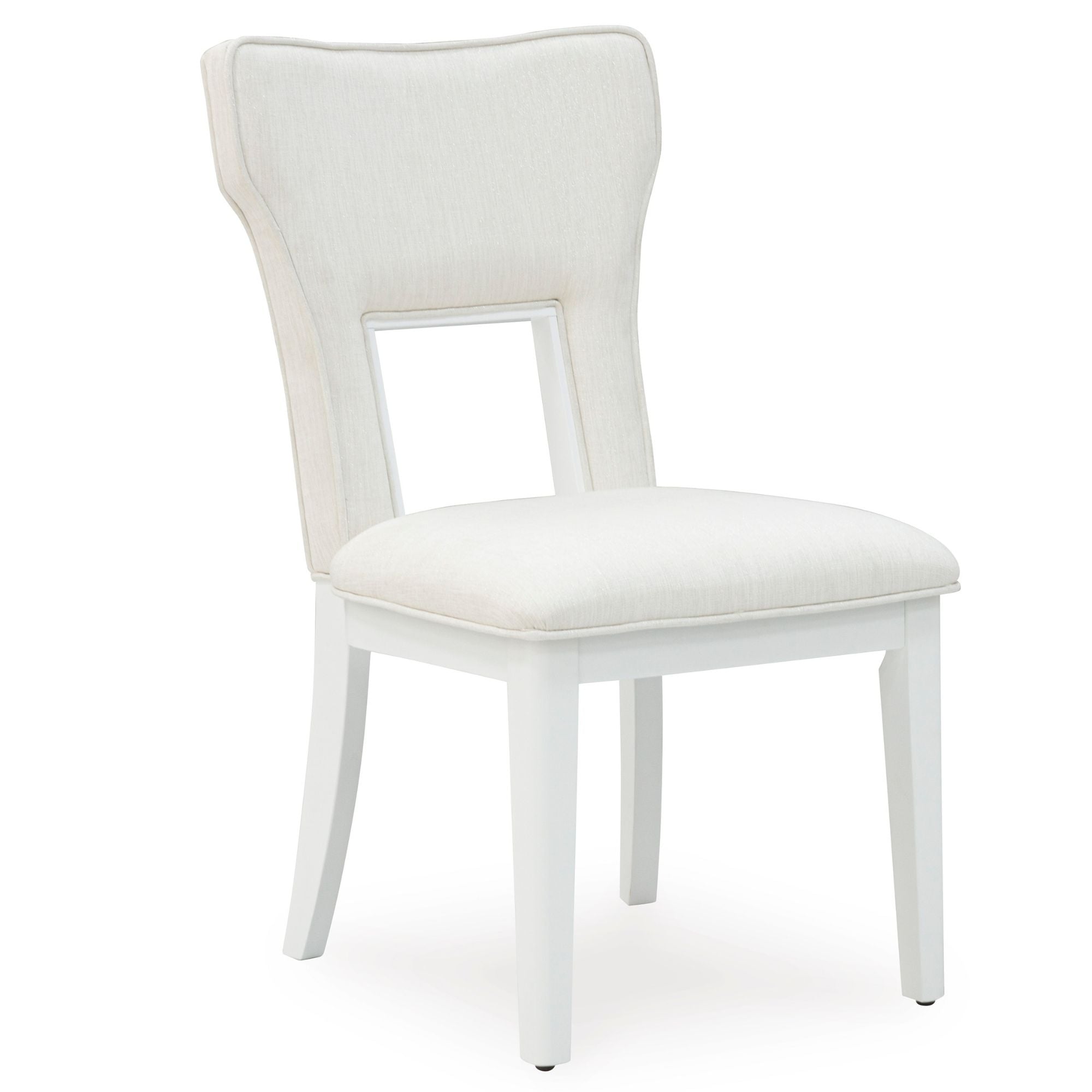 White Chalanna dining room set by Signature Ashley featuring a table and matching chairs in a modern design.