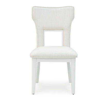 White Chalanna dining room set by Signature Ashley, featuring a table and matching chairs in a modern design.