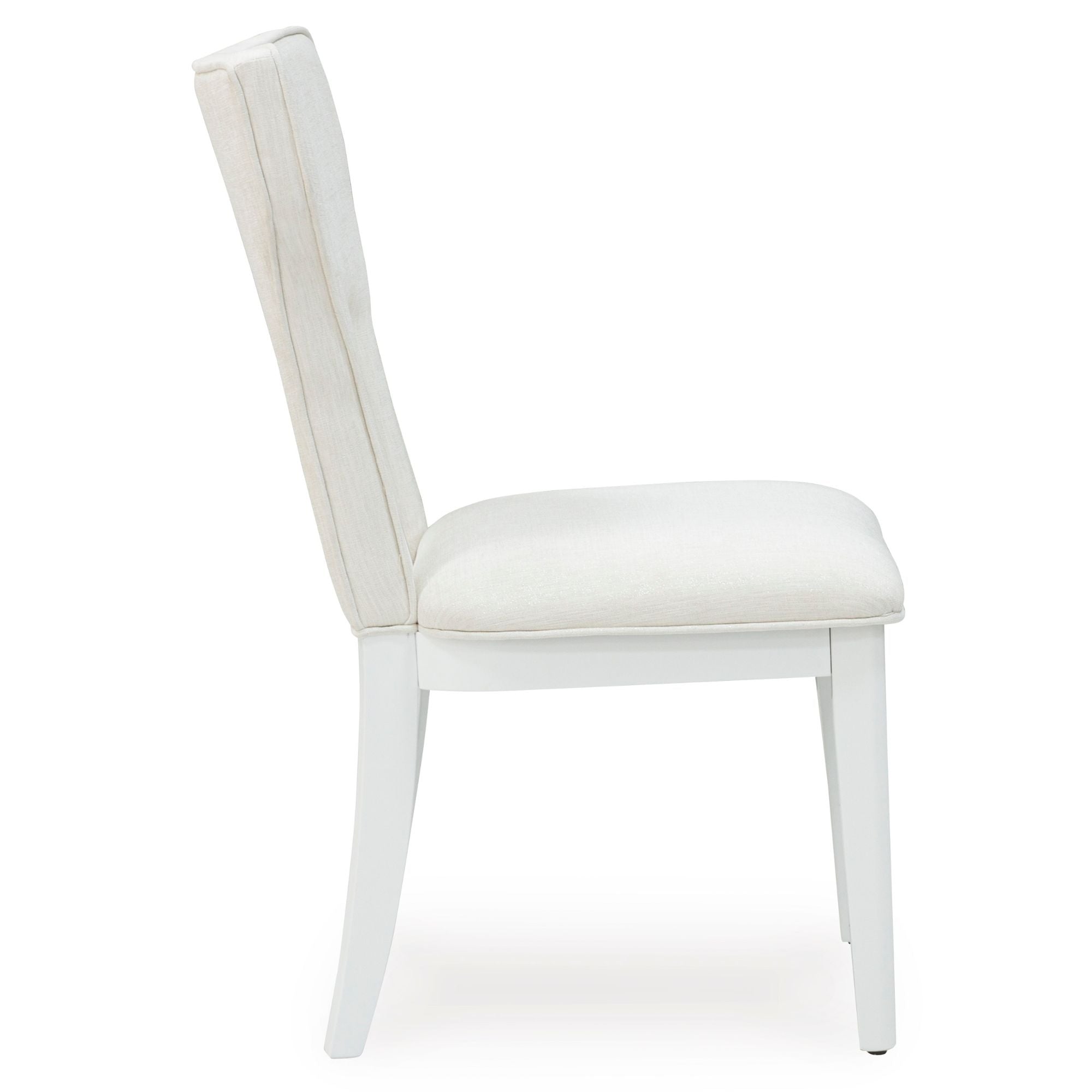 White Chalanna dining room set featuring a table and matching chairs from Signature Ashley, modern and elegant for contemporary dining spaces.