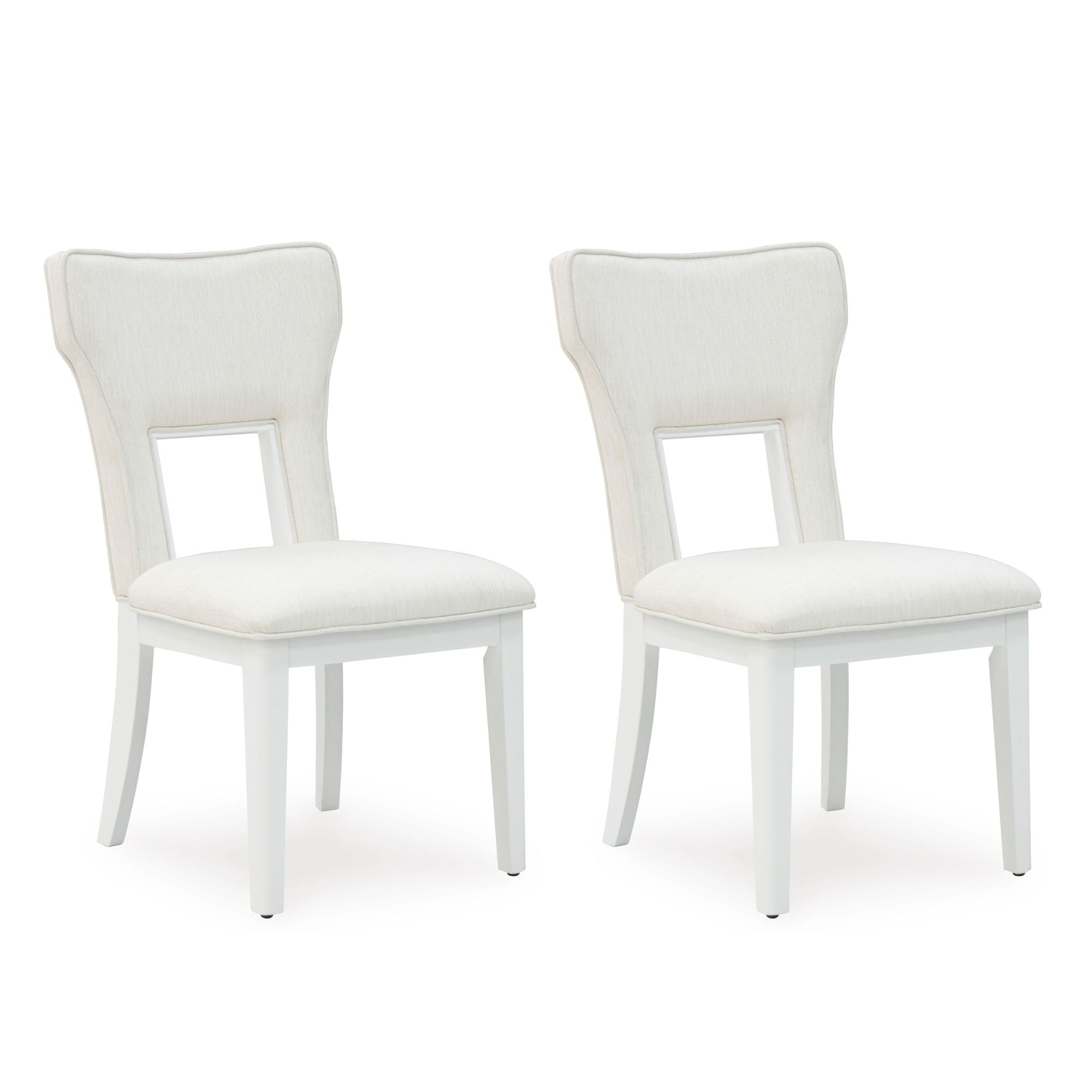 White Chalanna dining room set by Signature Ashley with a table and matching chairs, modern design for kitchen or dining space.