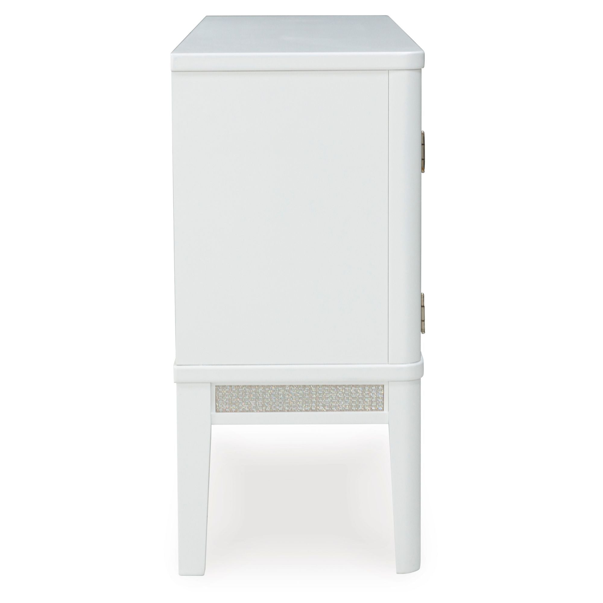 White Chalanna dining room server by Signature Ashley, showcasing a spacious storage cabinet with elegant design details.