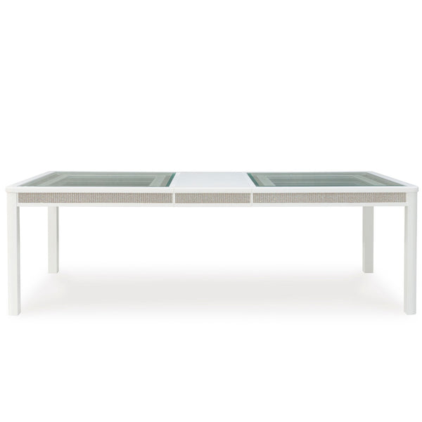 White Chalanna dining room set by Signature Ashley, includes a table and matching chairs, modern furniture for dining spaces.