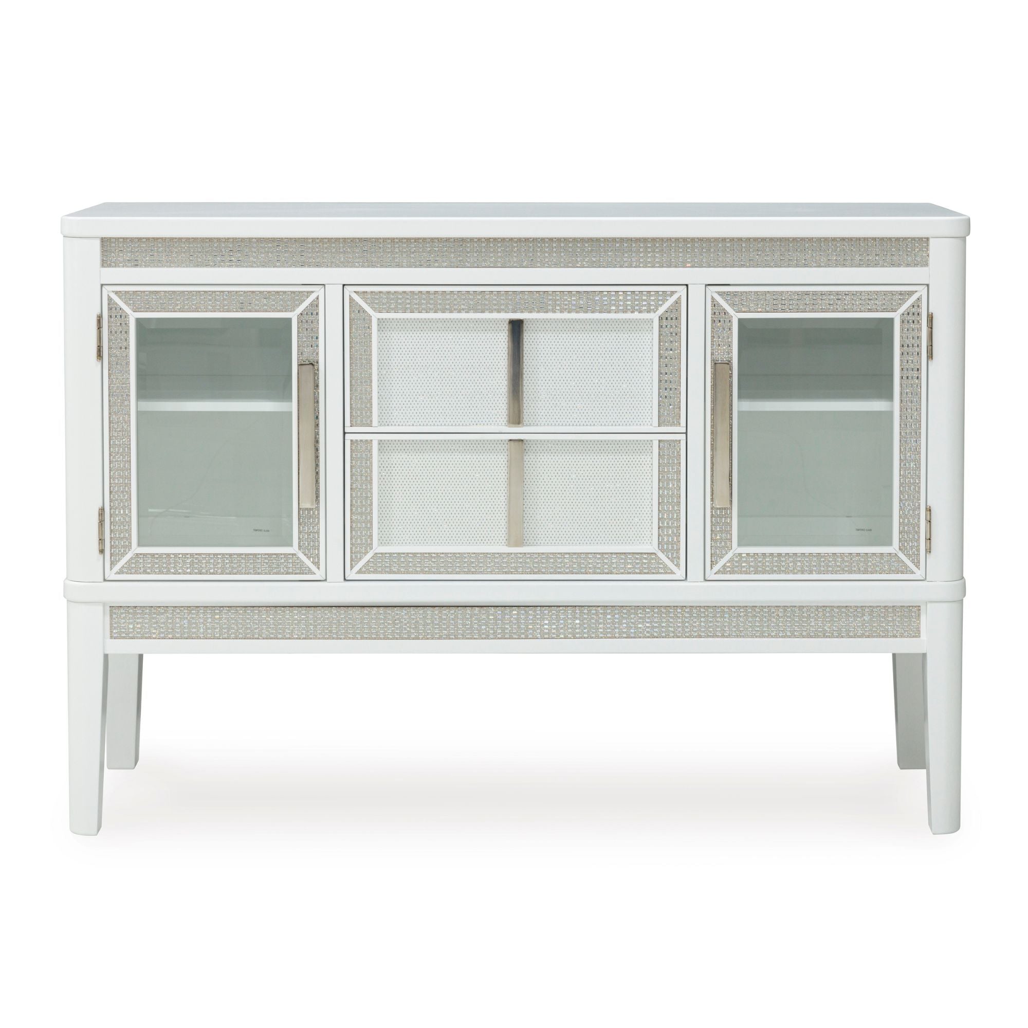 White Chalanna dining room server by Signature Ashley with storage drawers and elegant design for modern dining spaces.