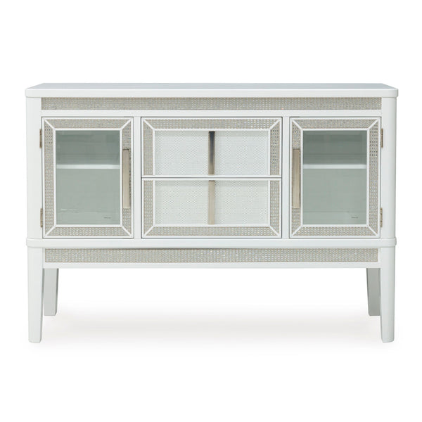White Chalanna dining room server by Signature Ashley with storage drawers and elegant design for modern dining spaces.