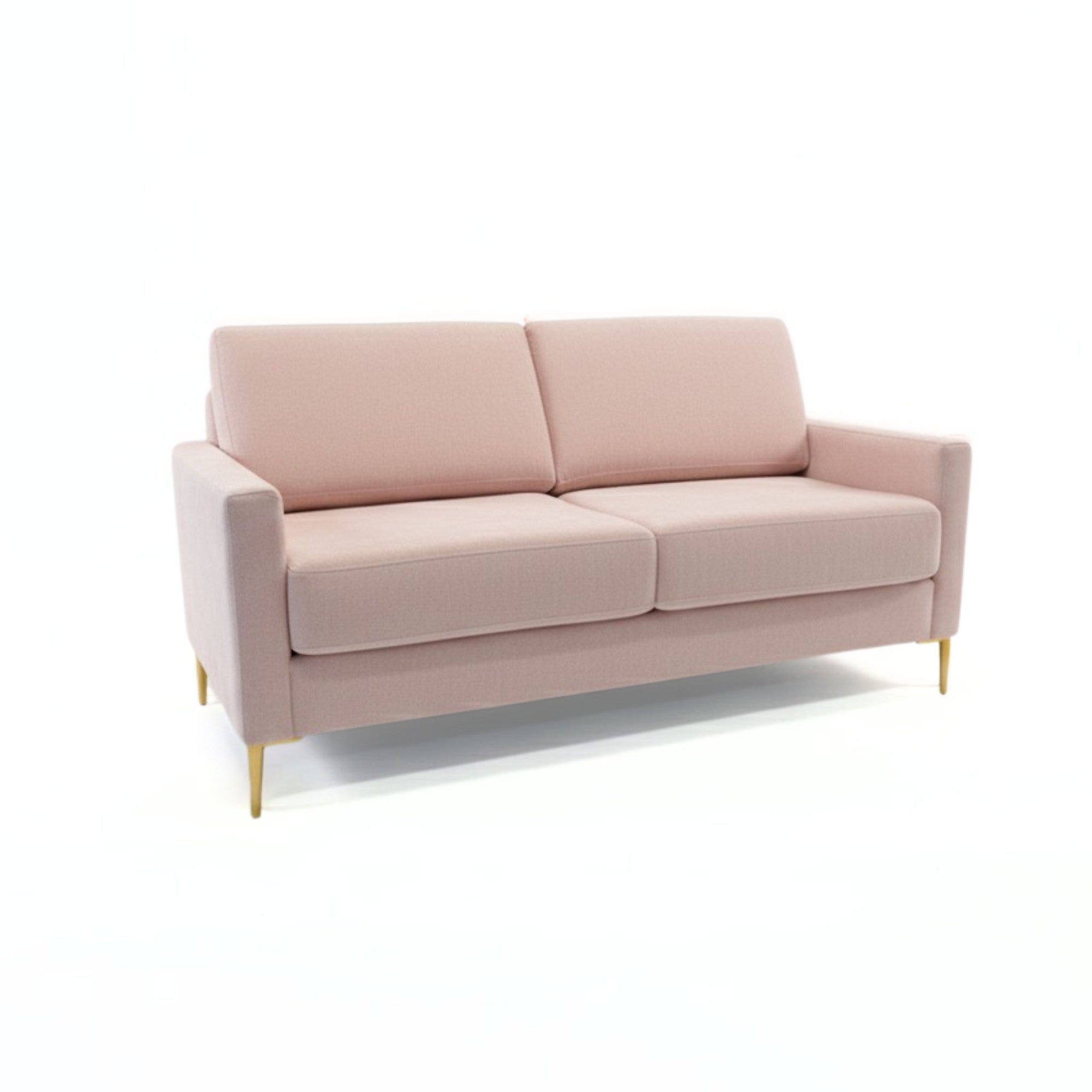 ComfortStyle Canadian-made Charlotte sofa in soft pink with plush upholstery and modern design, ideal for stylish living rooms.