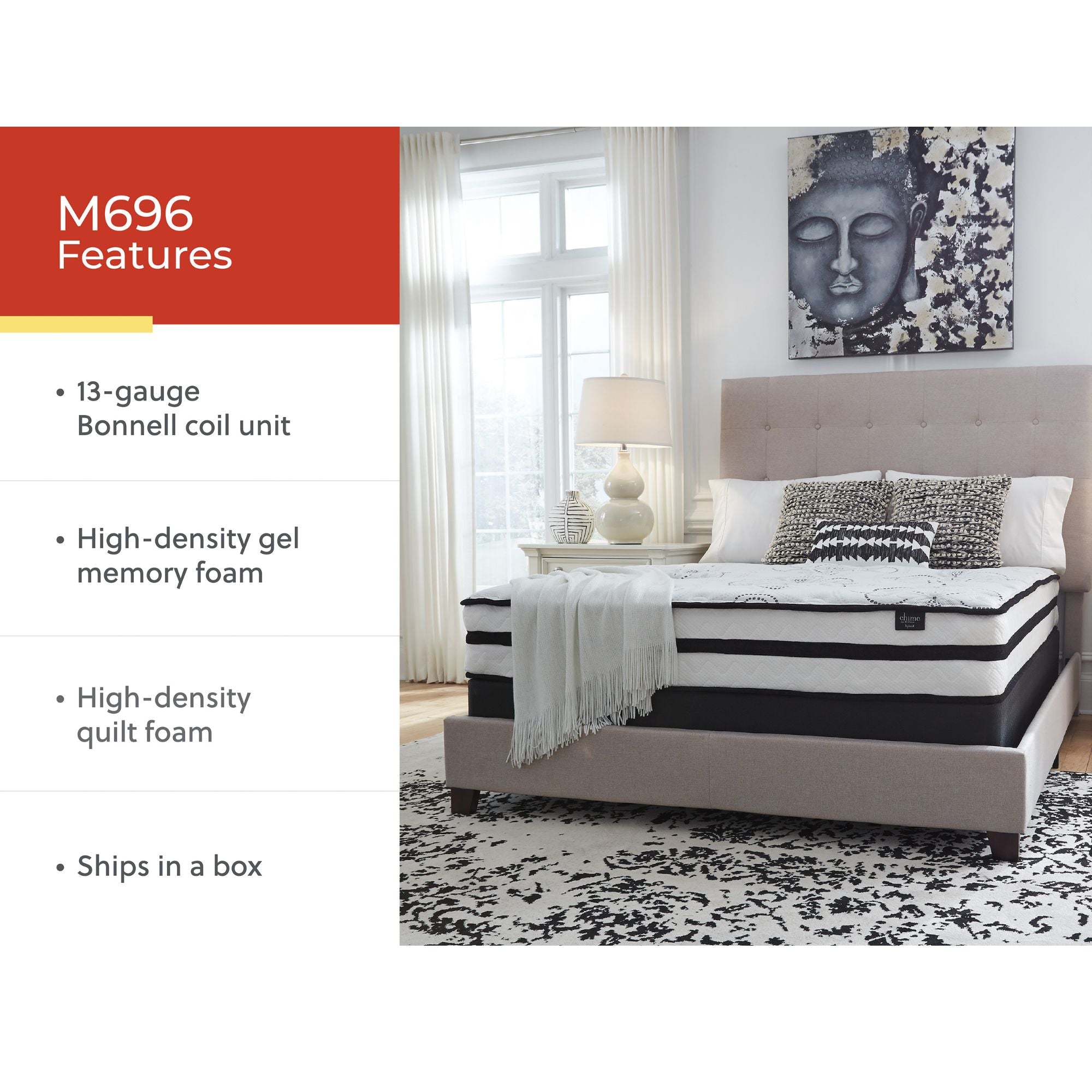 Signature Ashley Chime 10-inch ultra plush hybrid mattress with soft quilted surface and supportive layers, ideal for comfortable sleep.