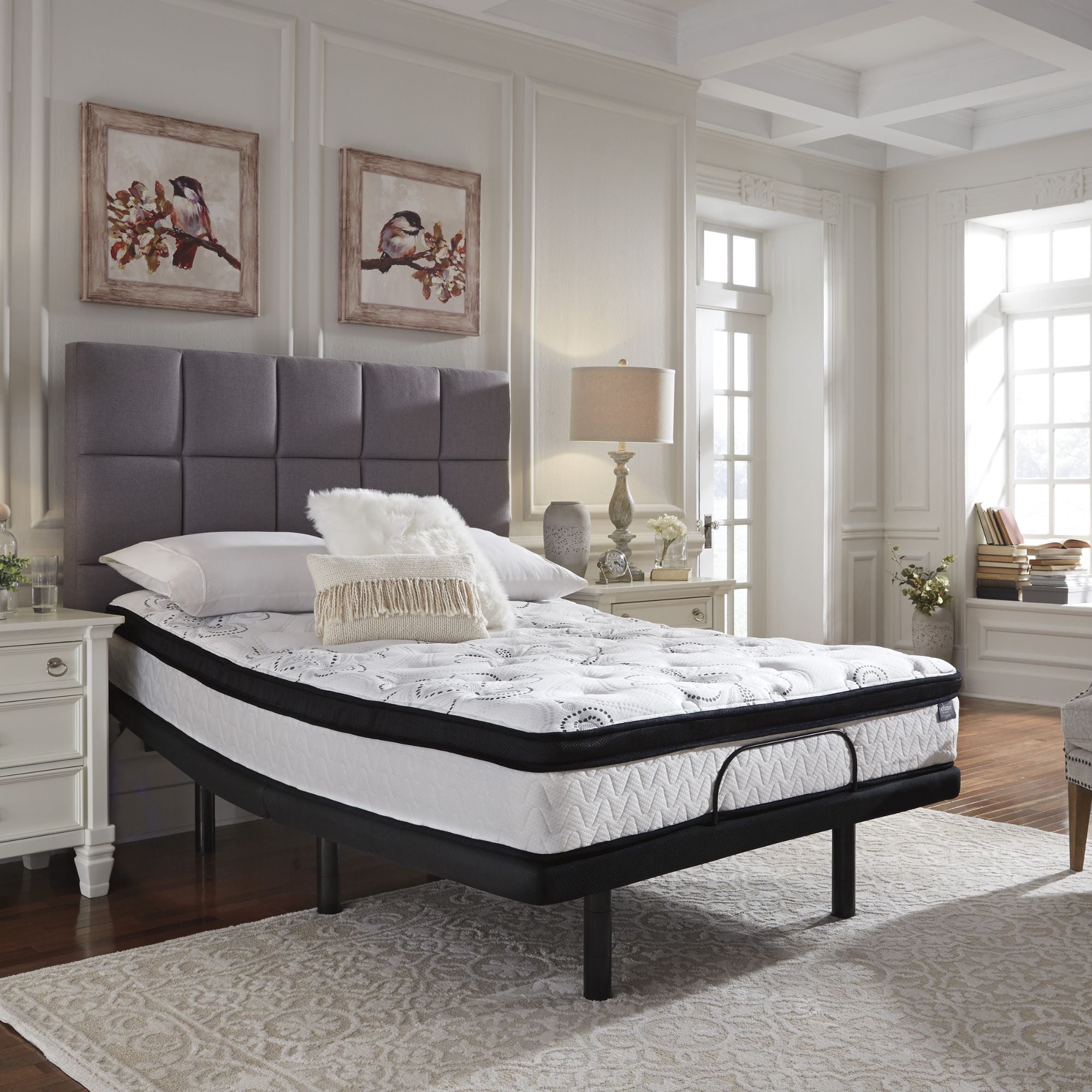 Signature Ashley Chime 10-inch ultra plush hybrid mattress showing plush surface and hybrid design for comfort and support.