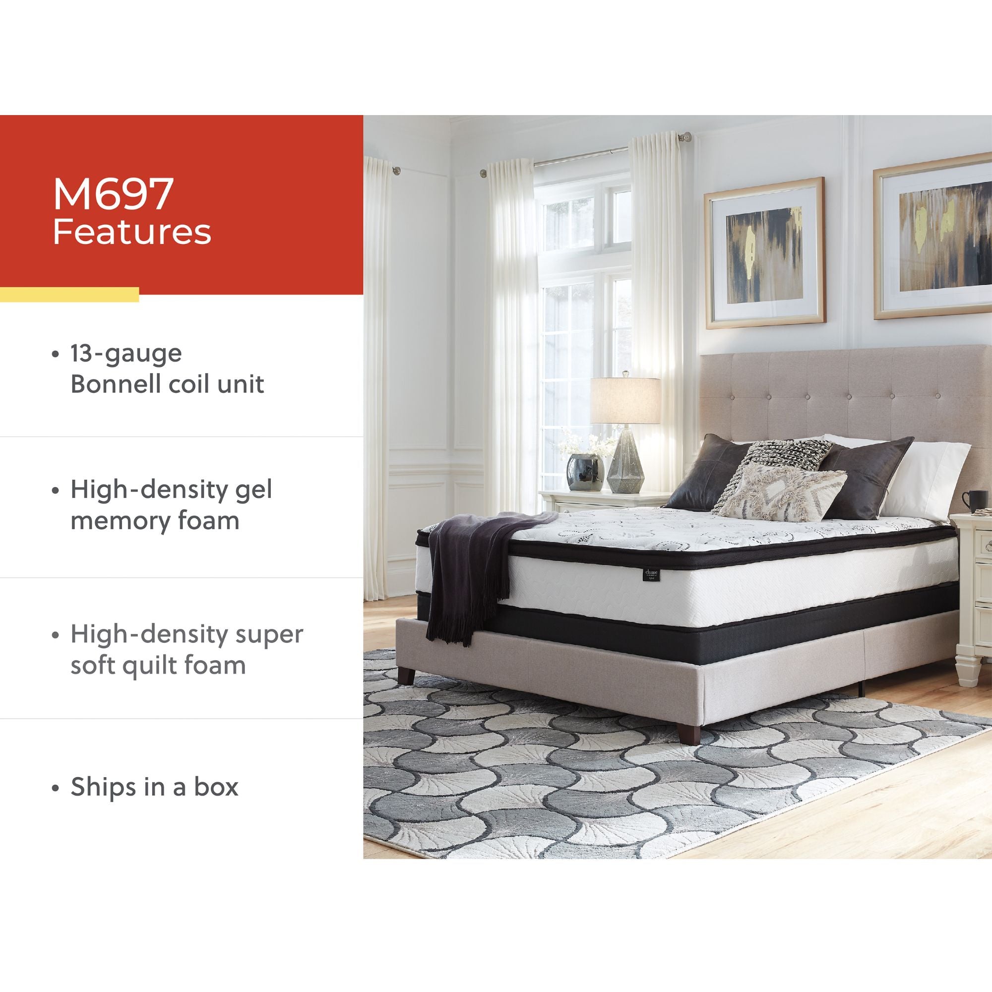 Signature Ashley Chime 12-inch ultra plush hybrid mattress showing its soft, quilted surface with plush top and supportive base layers.