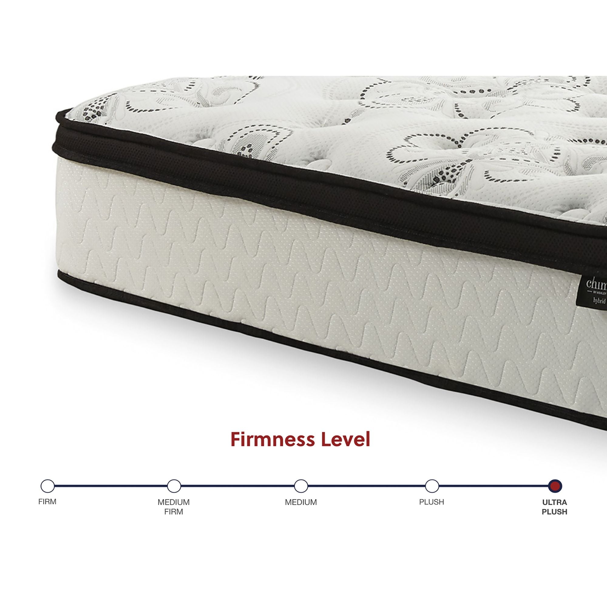 Signature Ashley Chime 12-inch ultra plush hybrid mattress with soft, plush surface and supportive base, ideal for comfortable sleep.