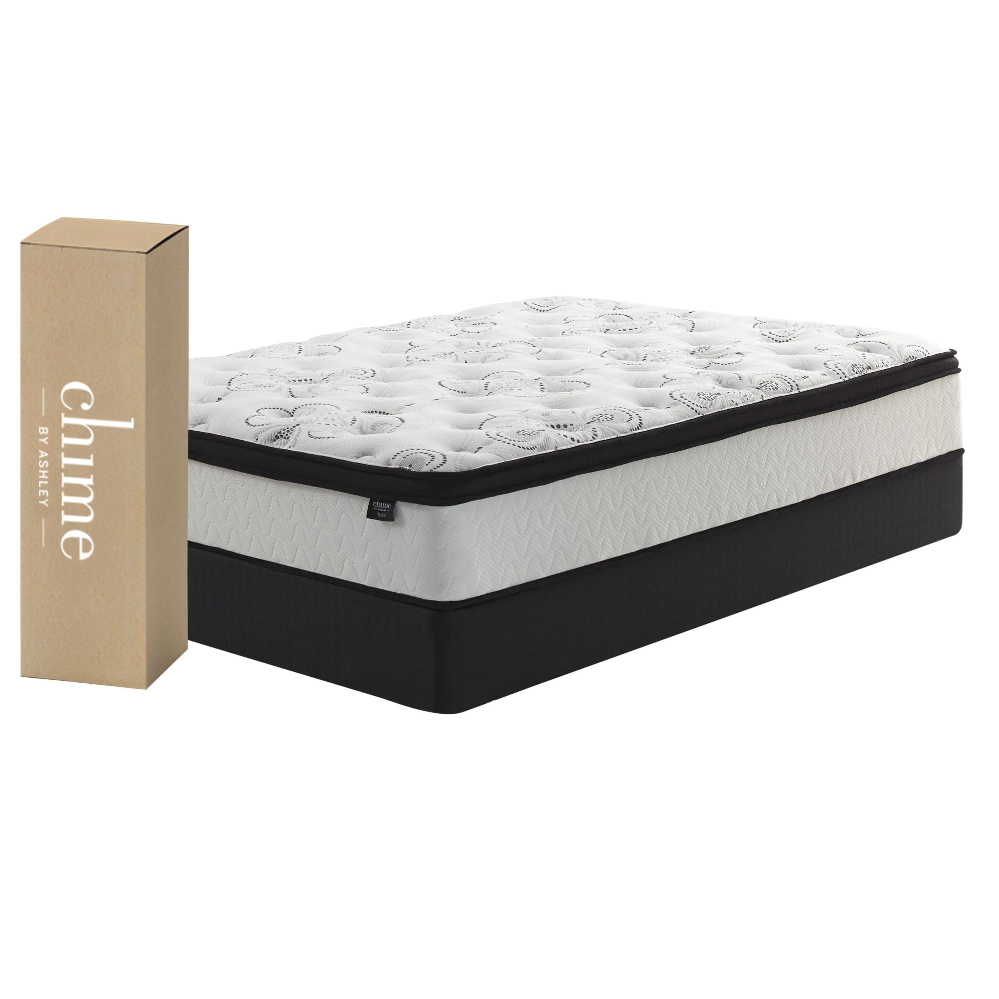 Signature Ashley Chime 12-inch ultra plush hybrid mattress with quilted top and plush surface, showcasing its soft, comfortable design.