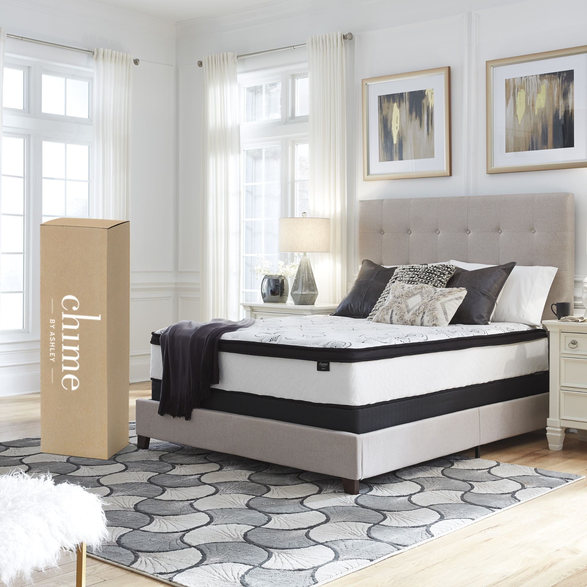 Signature Ashley Chime 12-inch ultra plush hybrid mattress with quilted top and pillow-soft surface, designed for luxurious comfort.