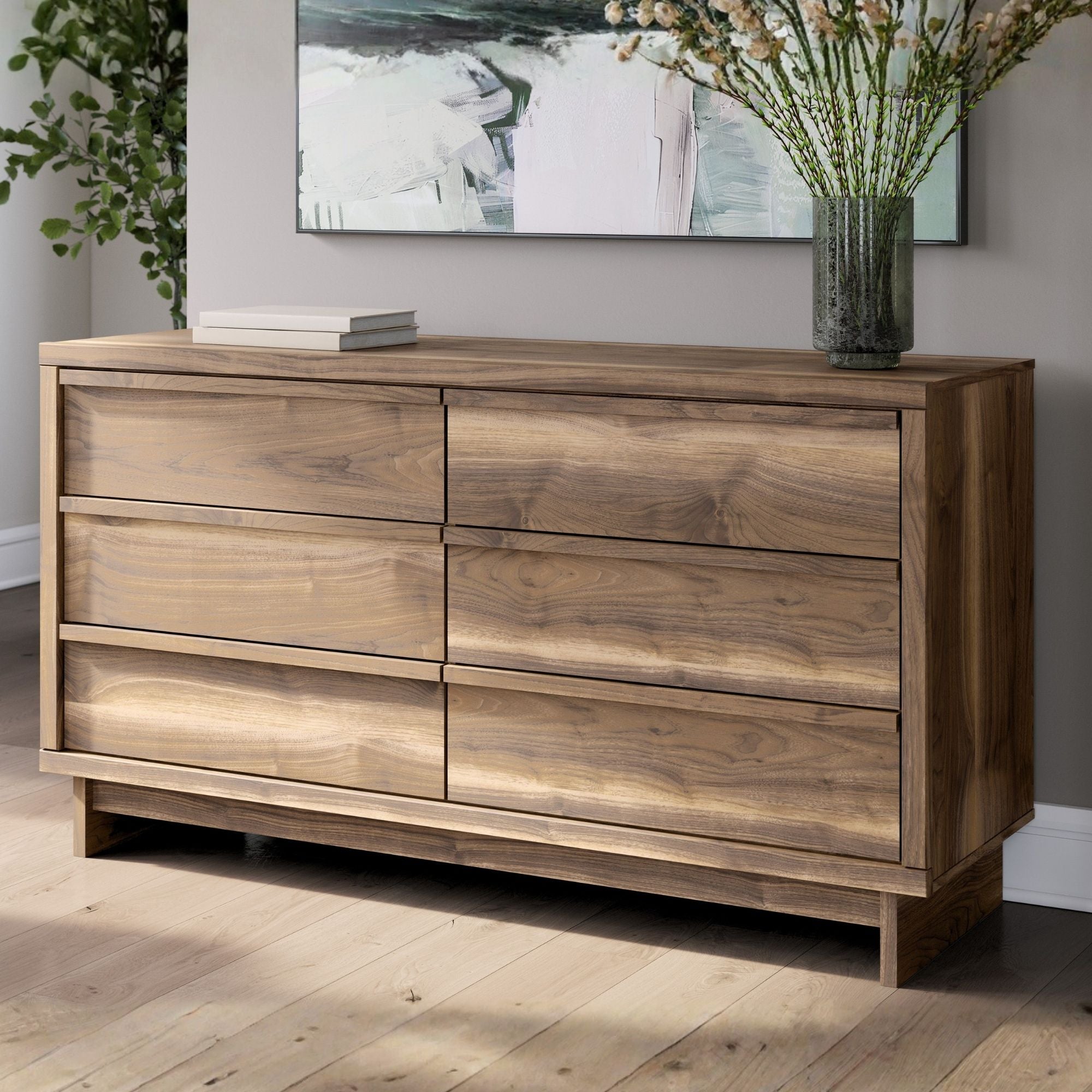 CastleUp Chirason dresser and mirror set featuring a sleek wooden dresser with a matching wall-mounted mirror in a modern bedroom style.
