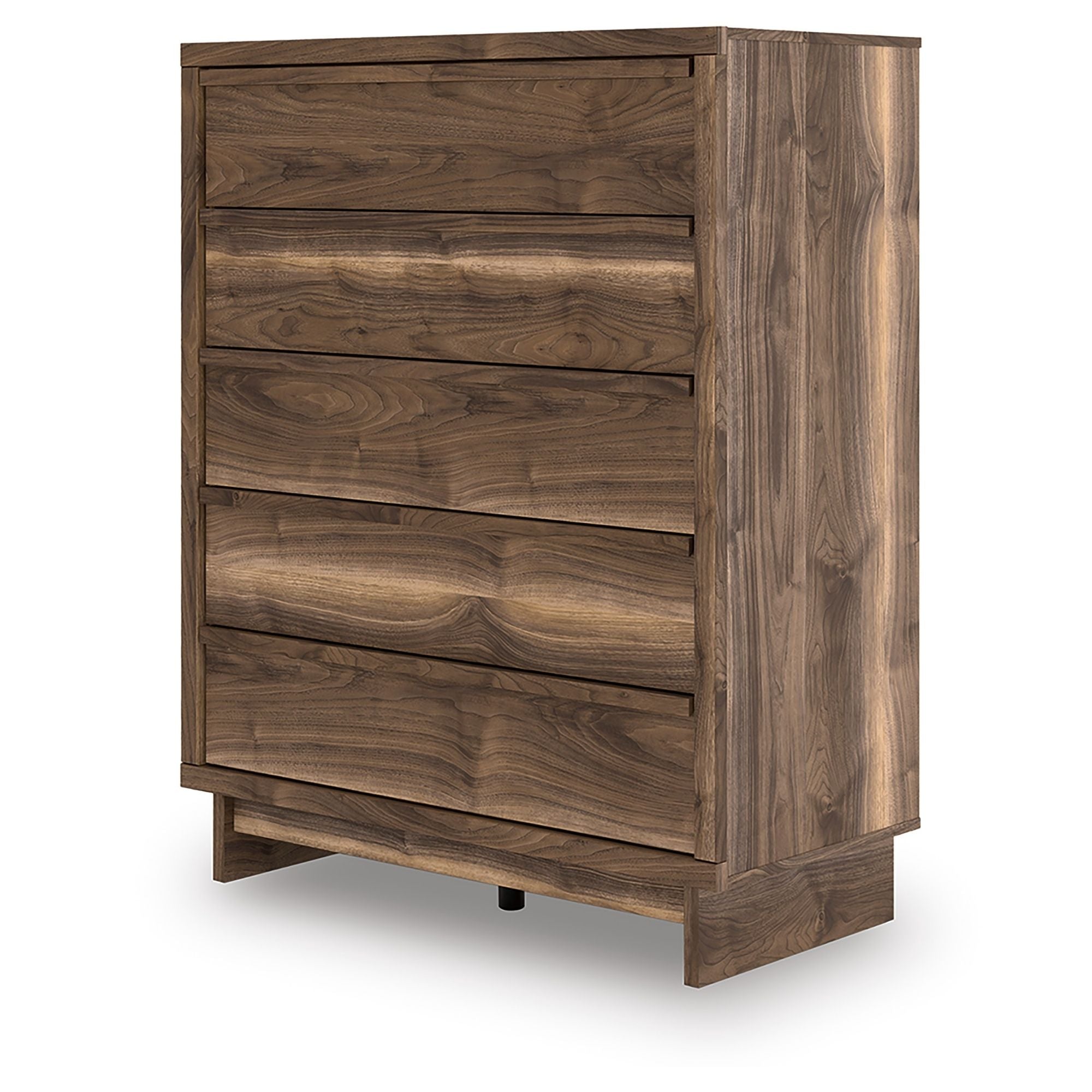 Signature Ashley Chirason four-drawer bedroom chest with dark wood finish and modern design, featuring sleek metal handles.