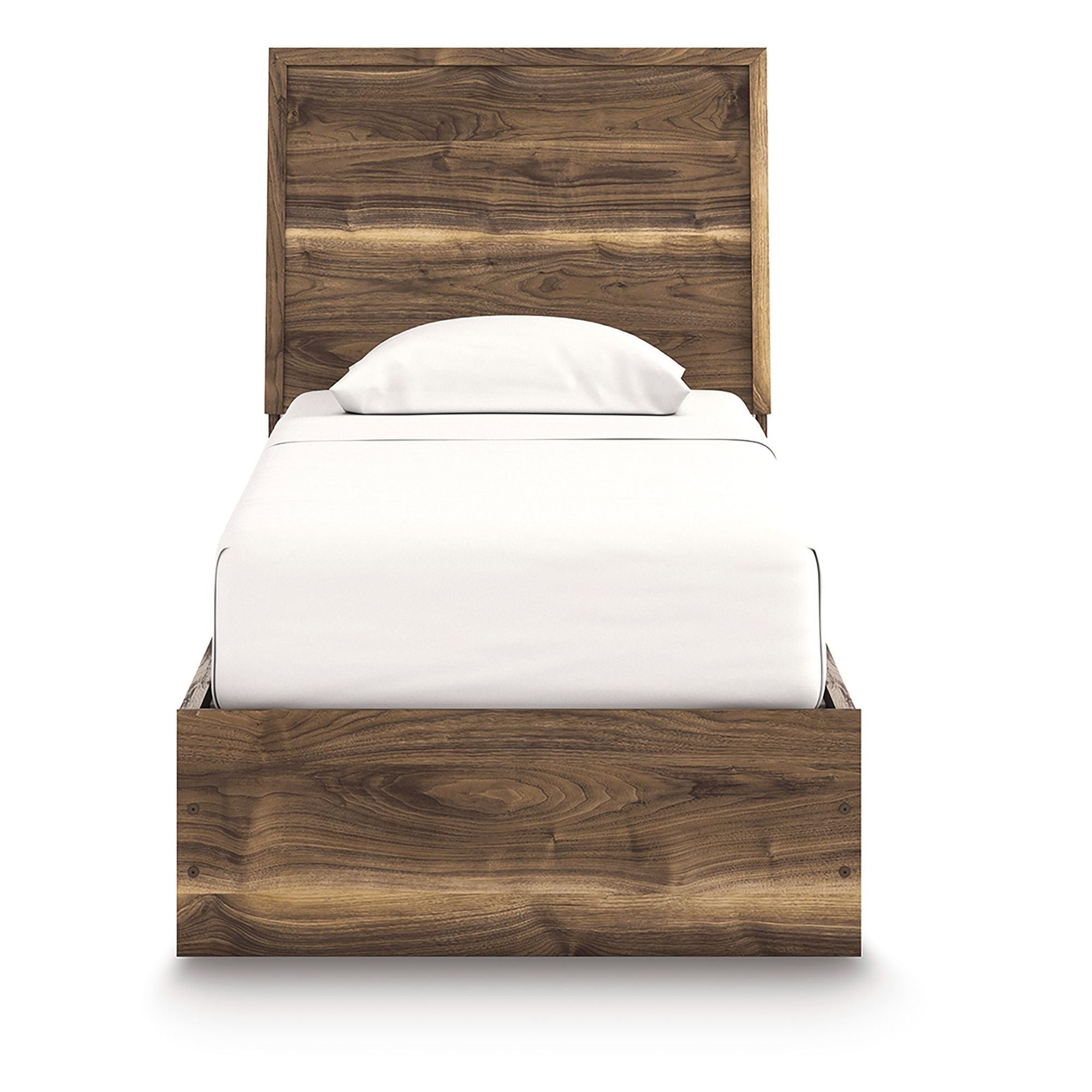 Signature Ashley Chirason panel bed with a wooden frame, featuring a tall, paneled headboard and classic bedroom furniture design.