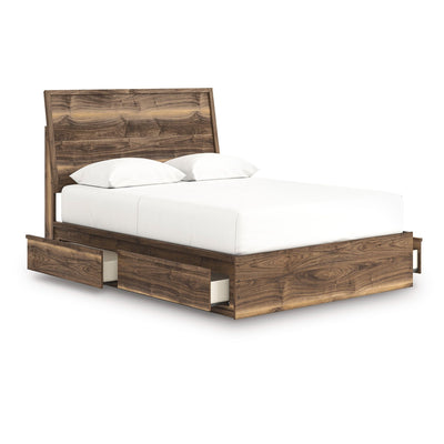 Signature Ashley Chirason panel bed with built-in storage drawers, featuring a modern design and dark wood finish.