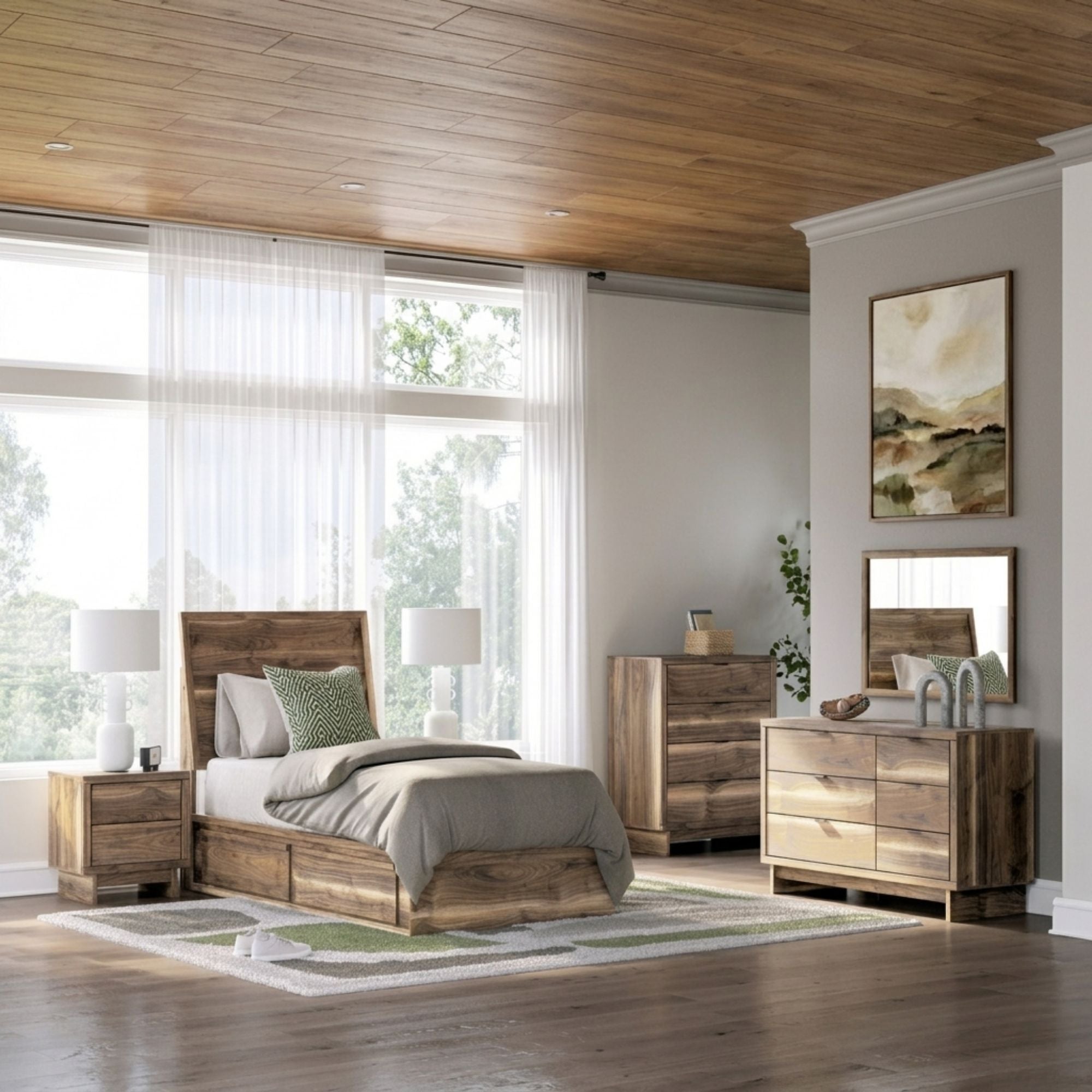 Signature Ashley Chirason panel bedroom set with storage drawers, including a bed frame, nightstands, and matching furniture.