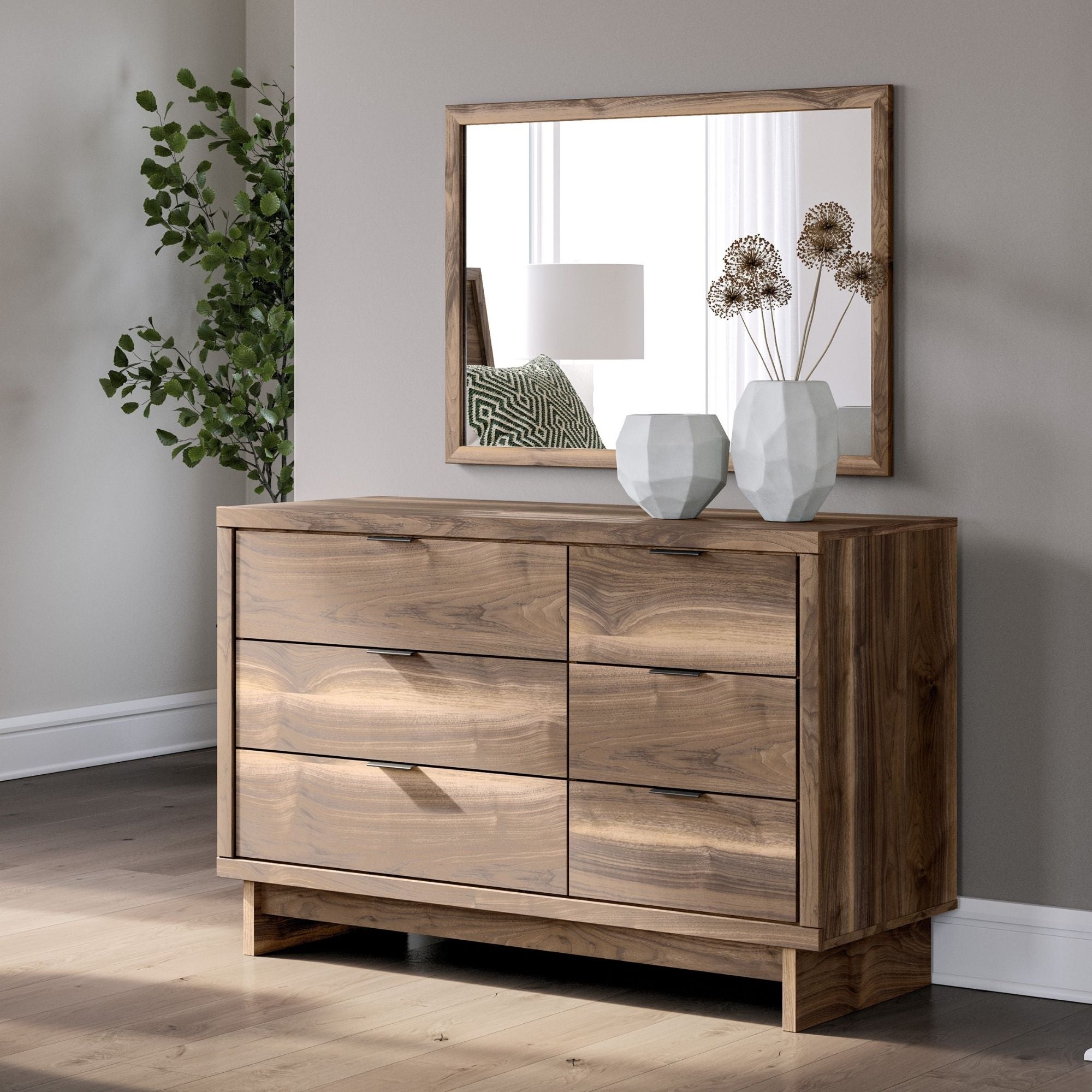 CastleUp Chirason dresser and mirror set featuring a sleek, modern bedroom furniture design with a matching mirror.