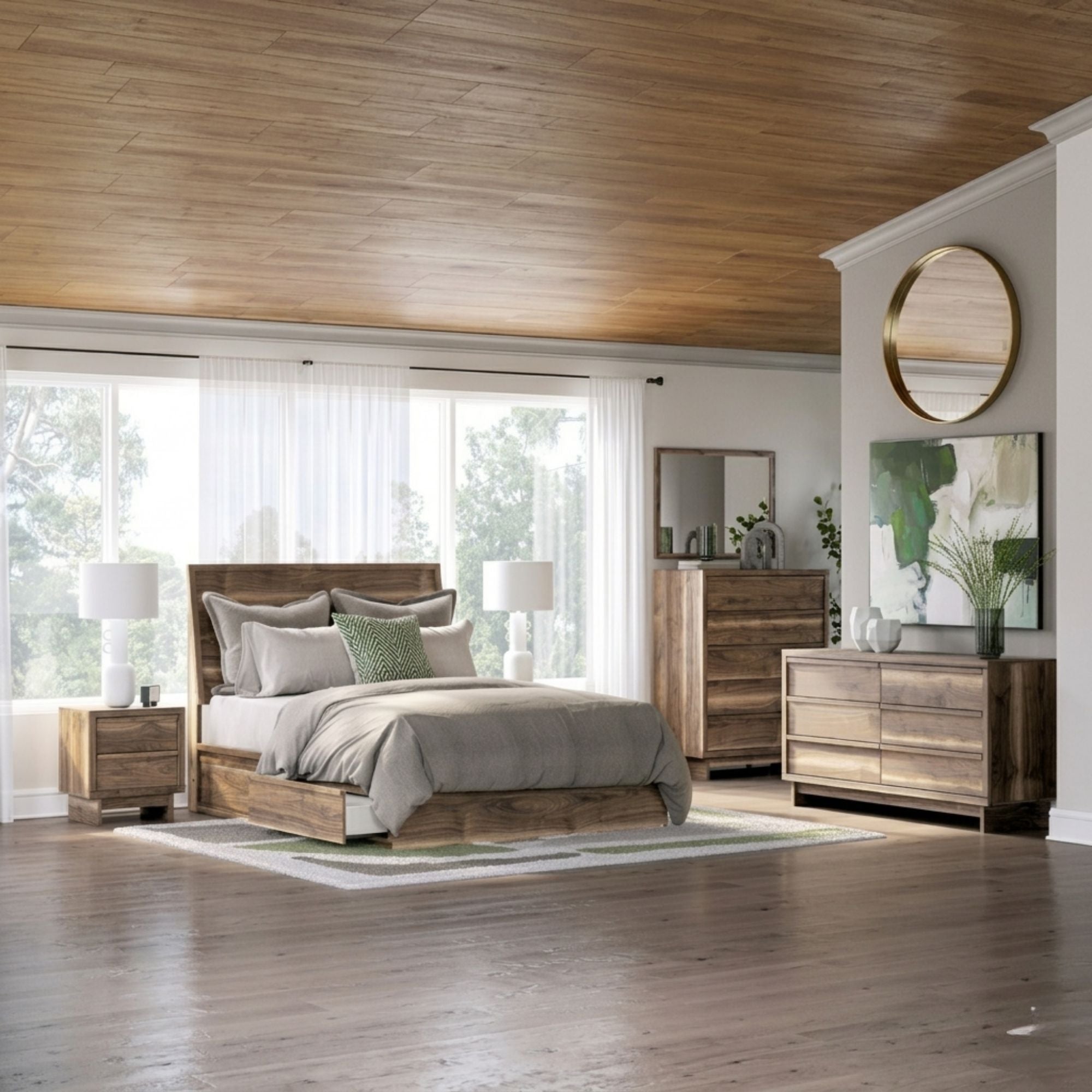 Signature Ashley Chirason panel bed bedroom set with built-in storage and matching furniture, ideal for a stylish bedroom.