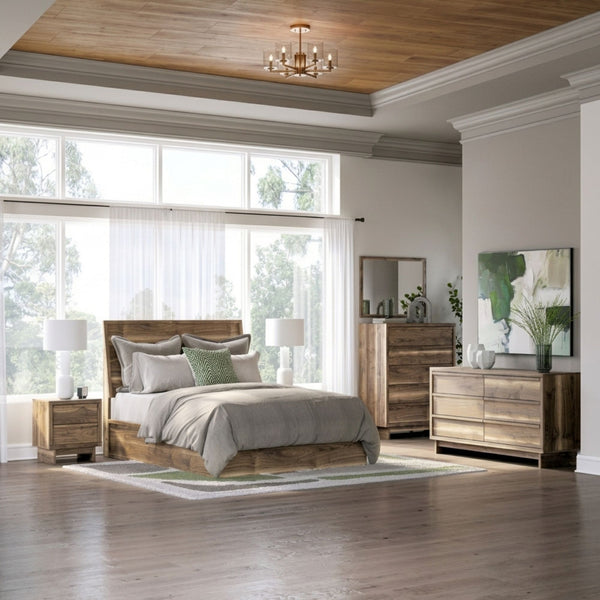 Signature Ashley Chirason panel bed bedroom set with matching nightstands and dresser, showcasing modern wood furniture in a bedroom setting.