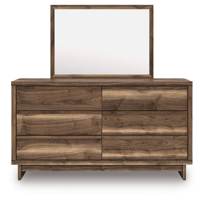 CastleUp Chirason dresser and mirror set featuring a sleek wooden dresser with a matching wall-mounted mirror.
