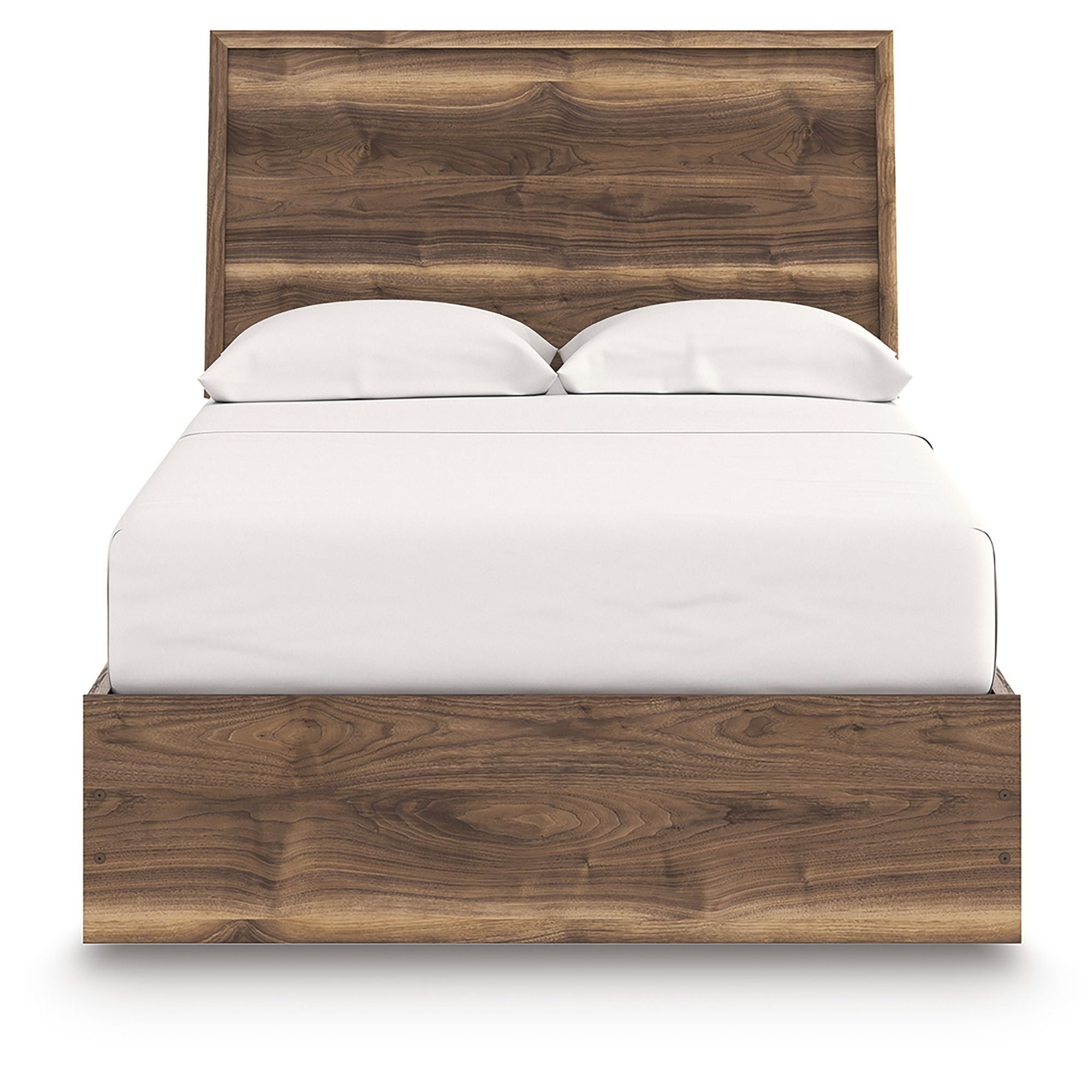 Signature Ashley Chirason panel bed with a wooden frame, headboard, and footboard, showcasing classic bedroom furniture style.