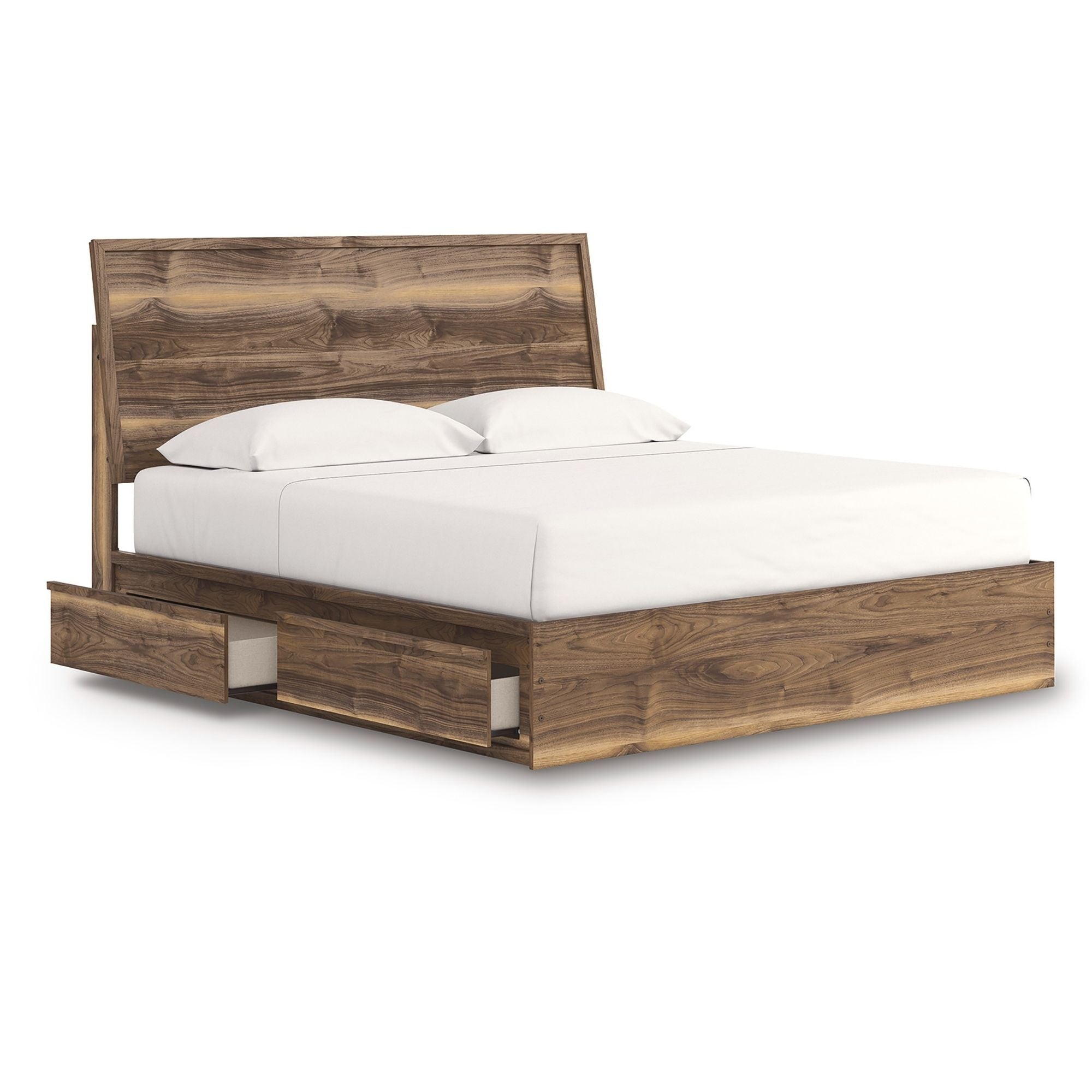 Signature Ashley Chirason panel bedroom set with storage includes bed frame and matching bedroom furniture in a modern design.