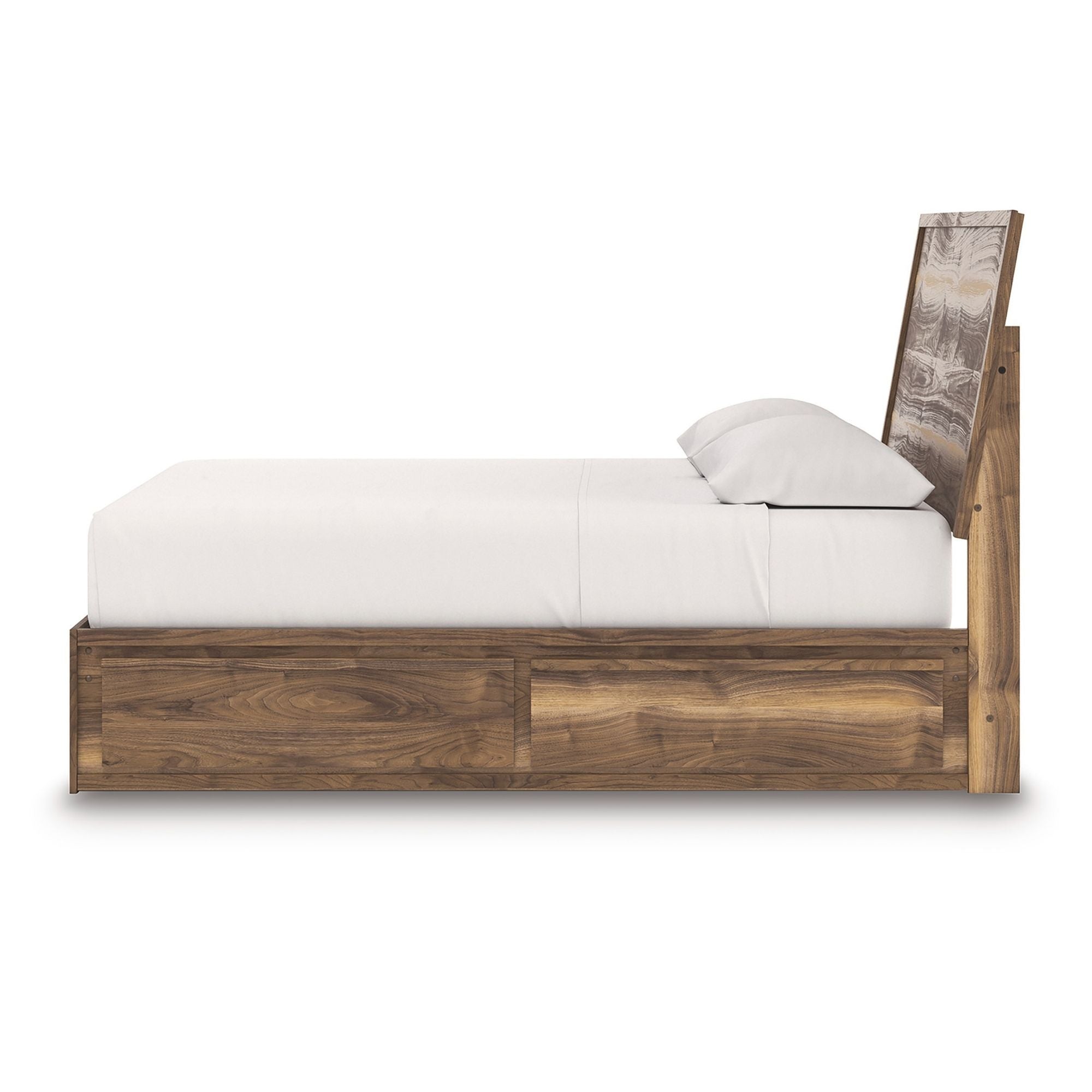 Signature Ashley Chirason panel bed with built-in storage drawers, featuring a modern wooden design and clean lines.