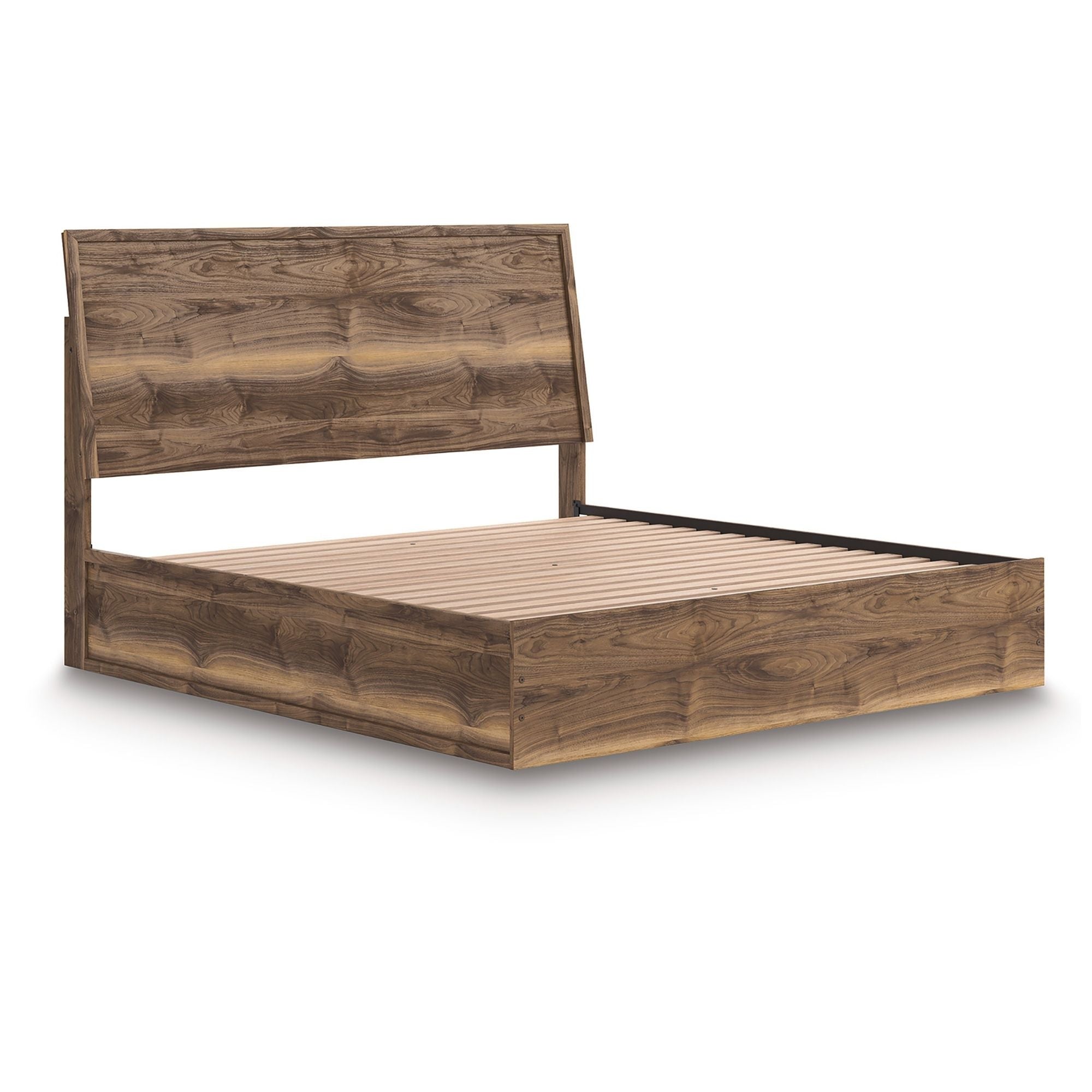 Signature Ashley Chirason panel bed with a wooden frame and headboard, showcasing a modern bedroom furniture design.