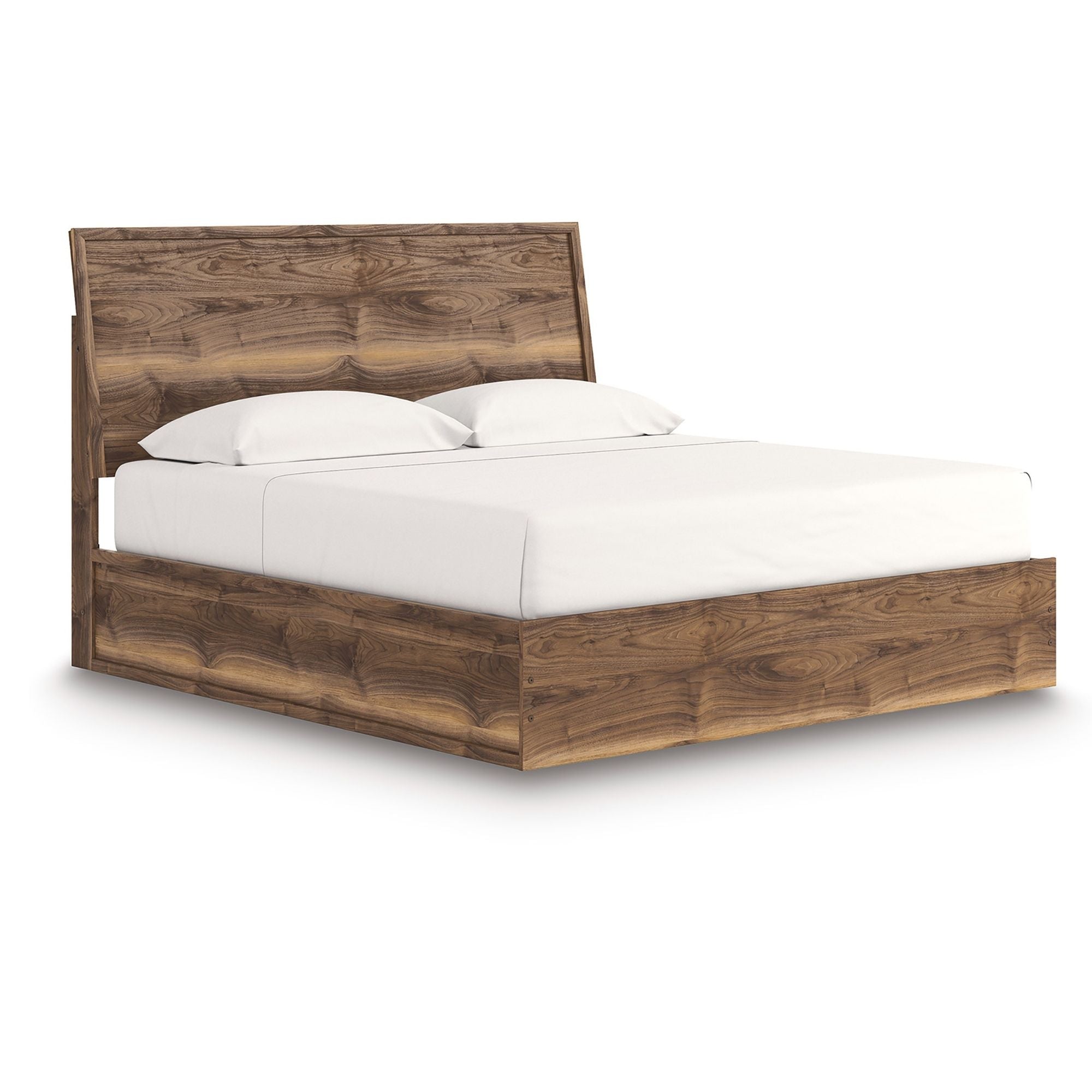 Signature Ashley Chirason panel bed with a wooden frame and upholstered headboard, shown in a modern bedroom setting.