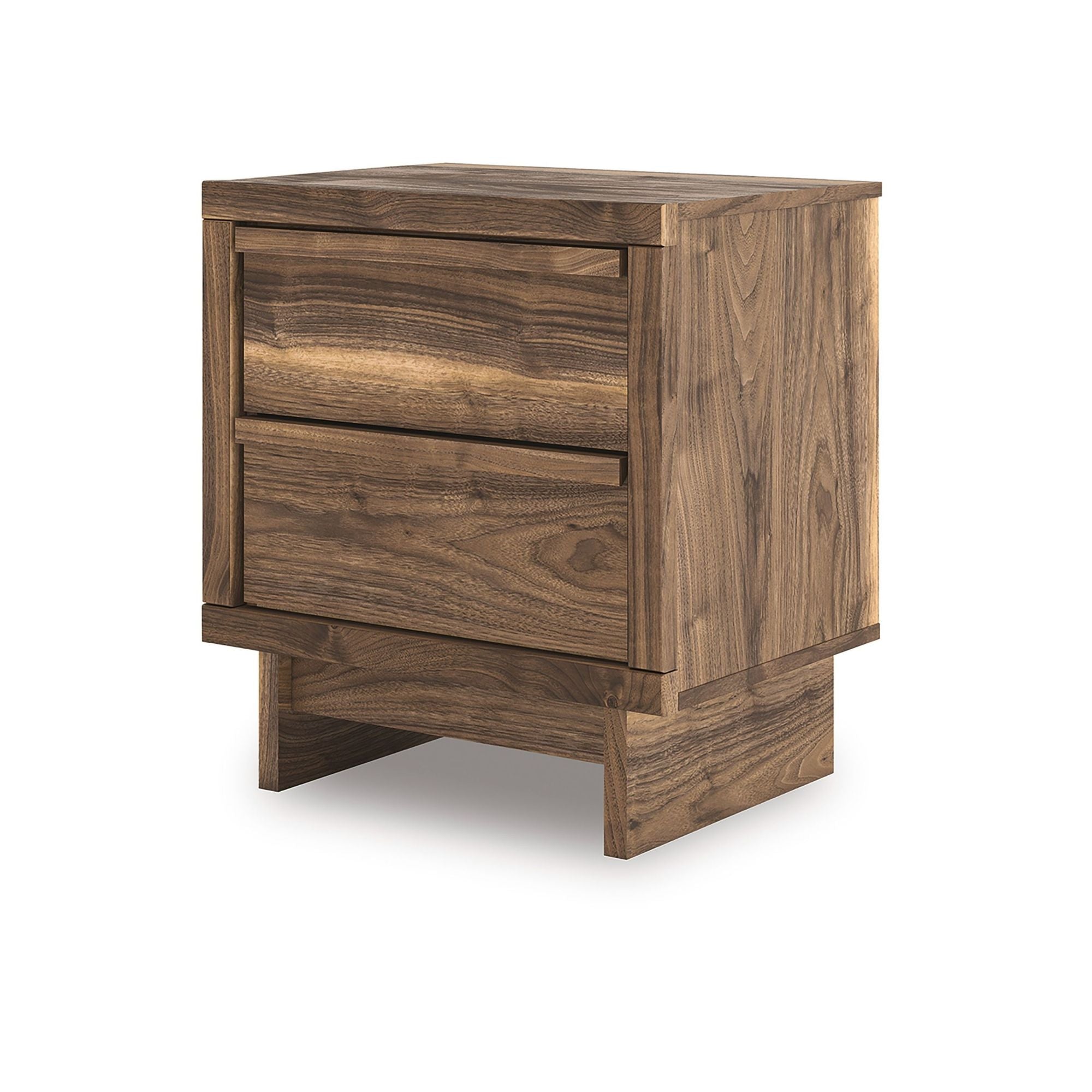 CastleUp Chirason two-drawer nightstand with a modern wooden finish, featuring sleek handles and a spacious top surface.