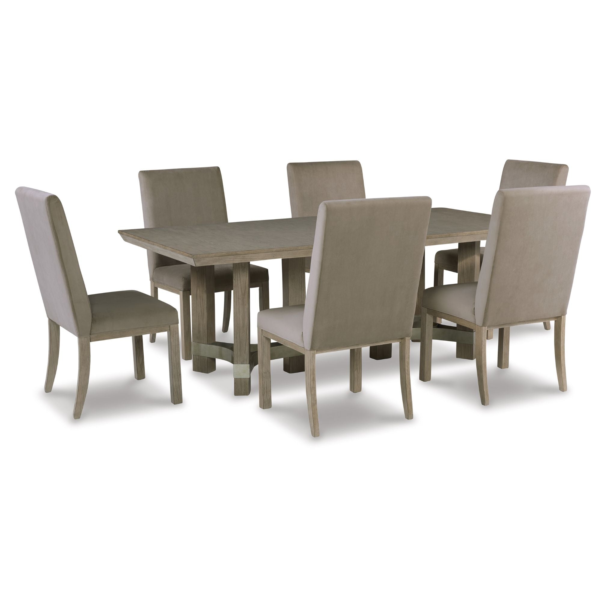 Rectangular Ashley Chrestner dining room table set with wooden finish, part of Signature Ashley kitchen and dining furniture collection.